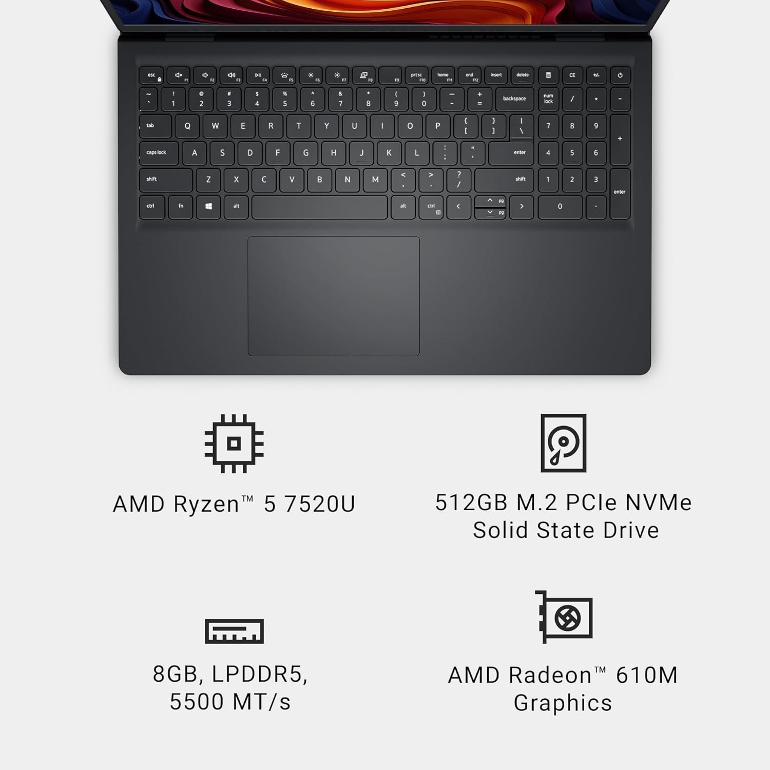 NEW Dell Inspiron 15 15.6″ FHD Laptop AMD Ryzen 5 7520U 8GB RAM 512GB SSD Black