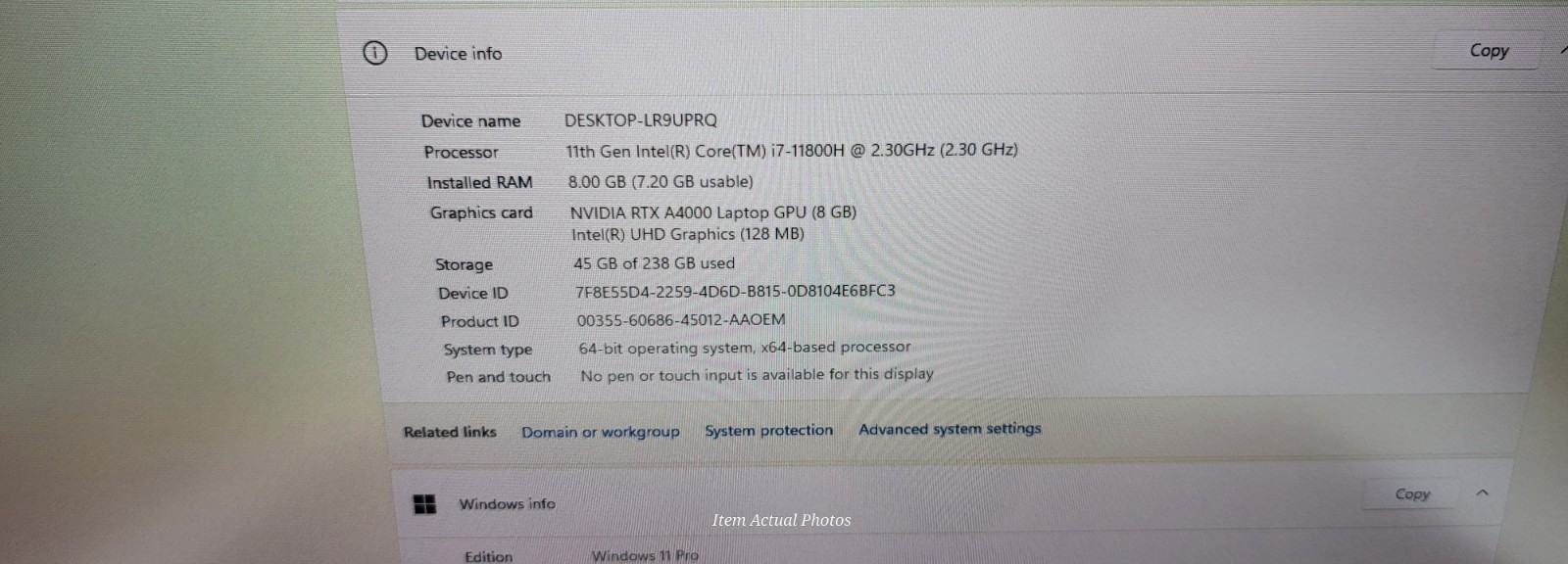 DELL PRECISION 17 7760 i7-11800H ⭐8GB RAM 256GB SSD 17.3″ RTX A4000 11 Pro