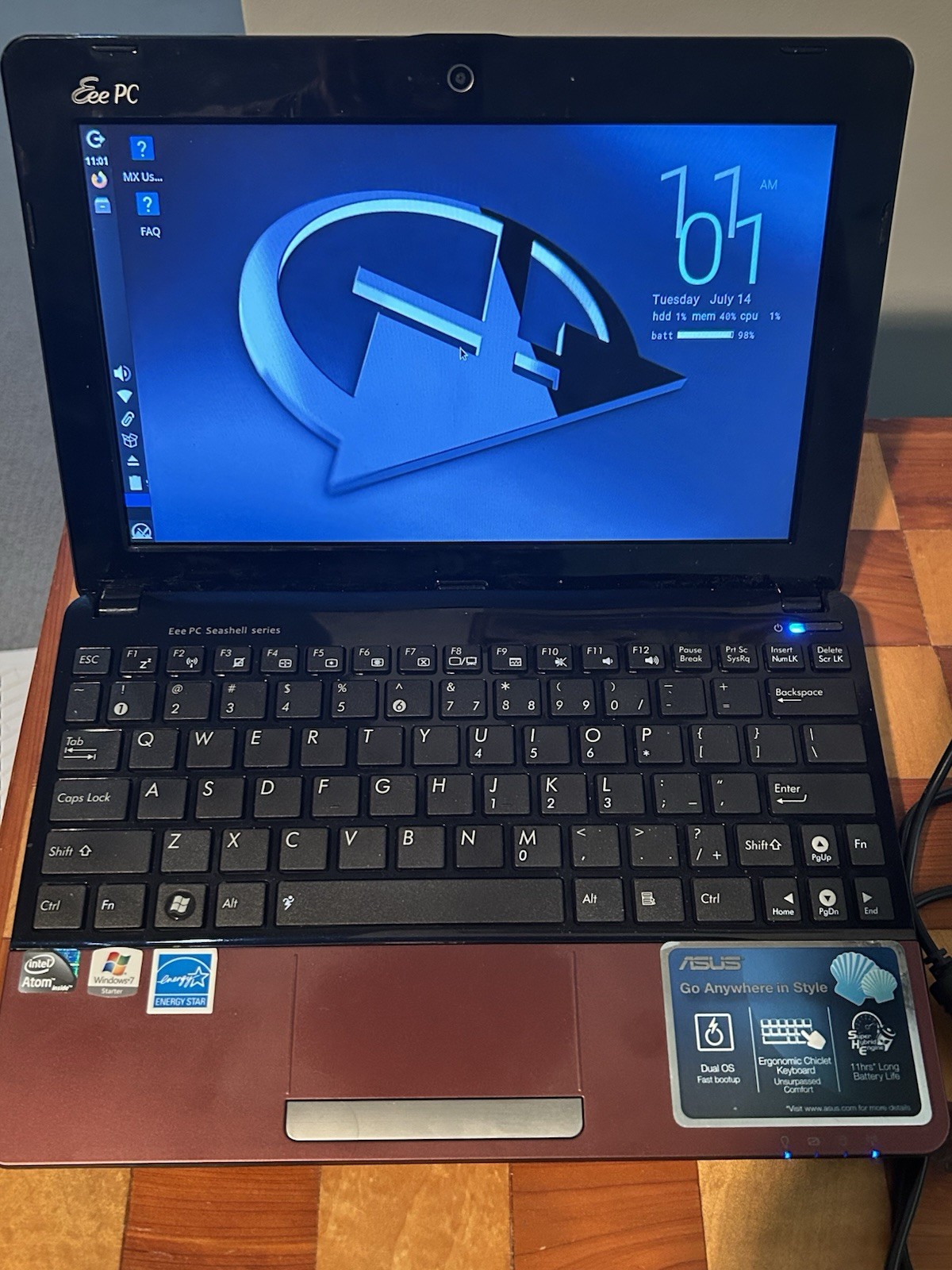Asus eee pc 1015px- 2gb RAM- 480gb SSD- with Power Cord- Running MX Linux