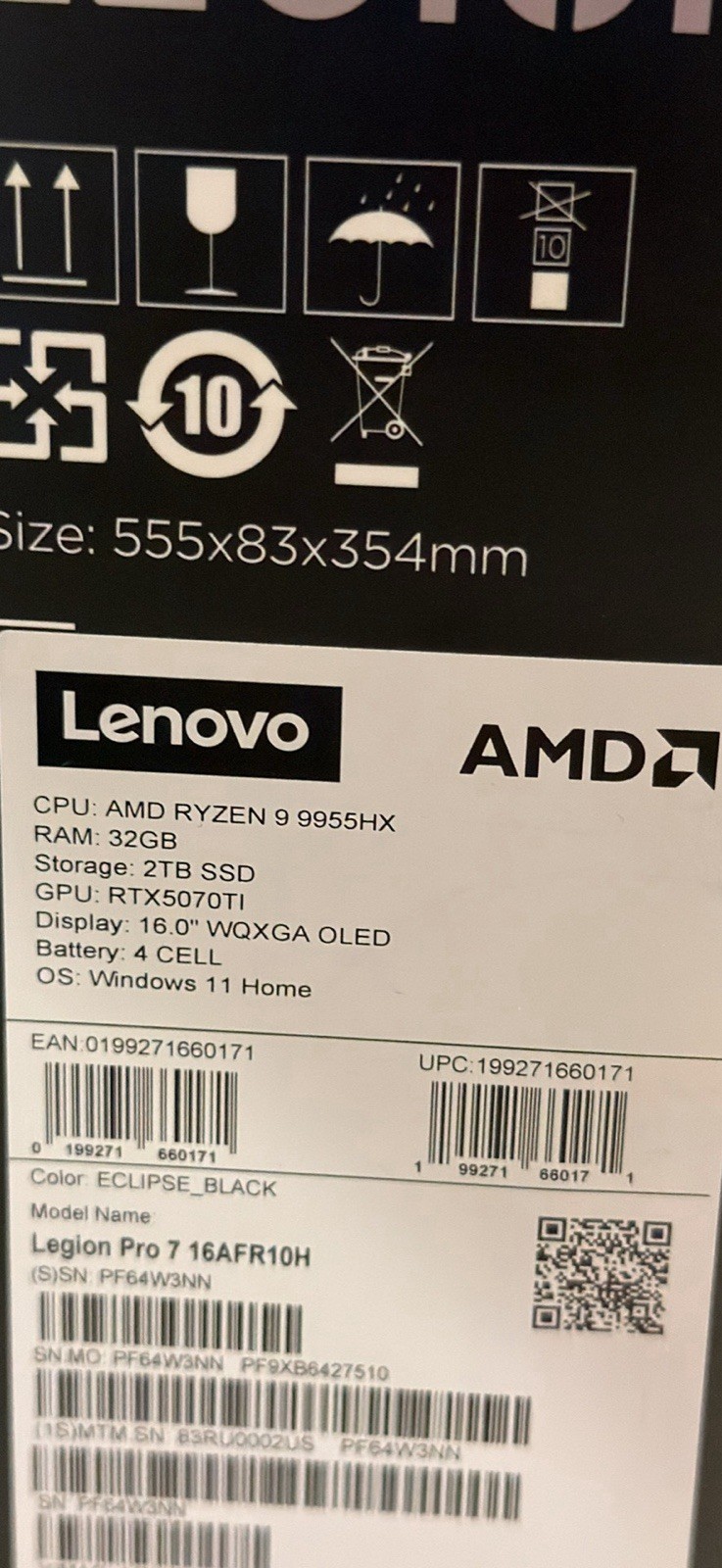 Lenovo Legion Pro 7 Gen 10 OLED QHD+ 240Hz Ryzen 9 9955HX 32GB 2TB RTX 5070 Ti