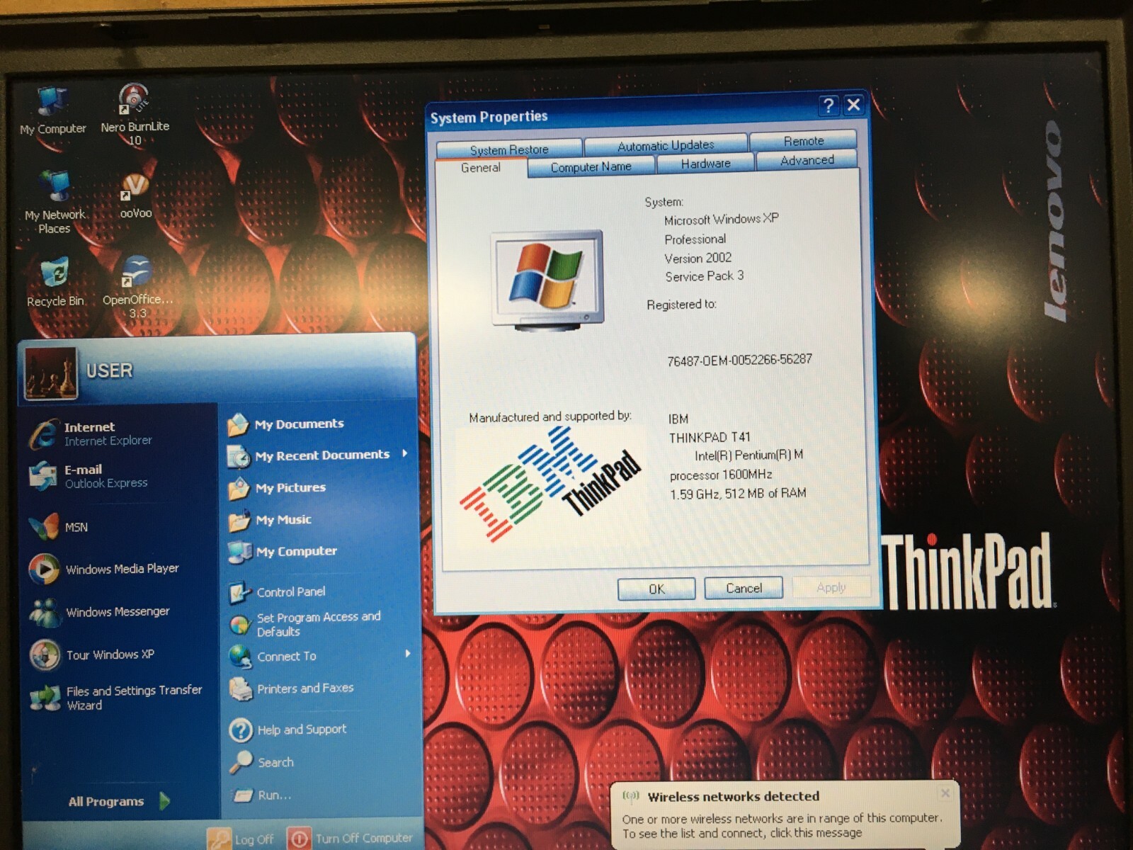 IBM THINKPAD T41 Vintage Laptop 1.60GHz 512MB RAM 80GB HDD WINDOWS XP SP3 ATI 75
