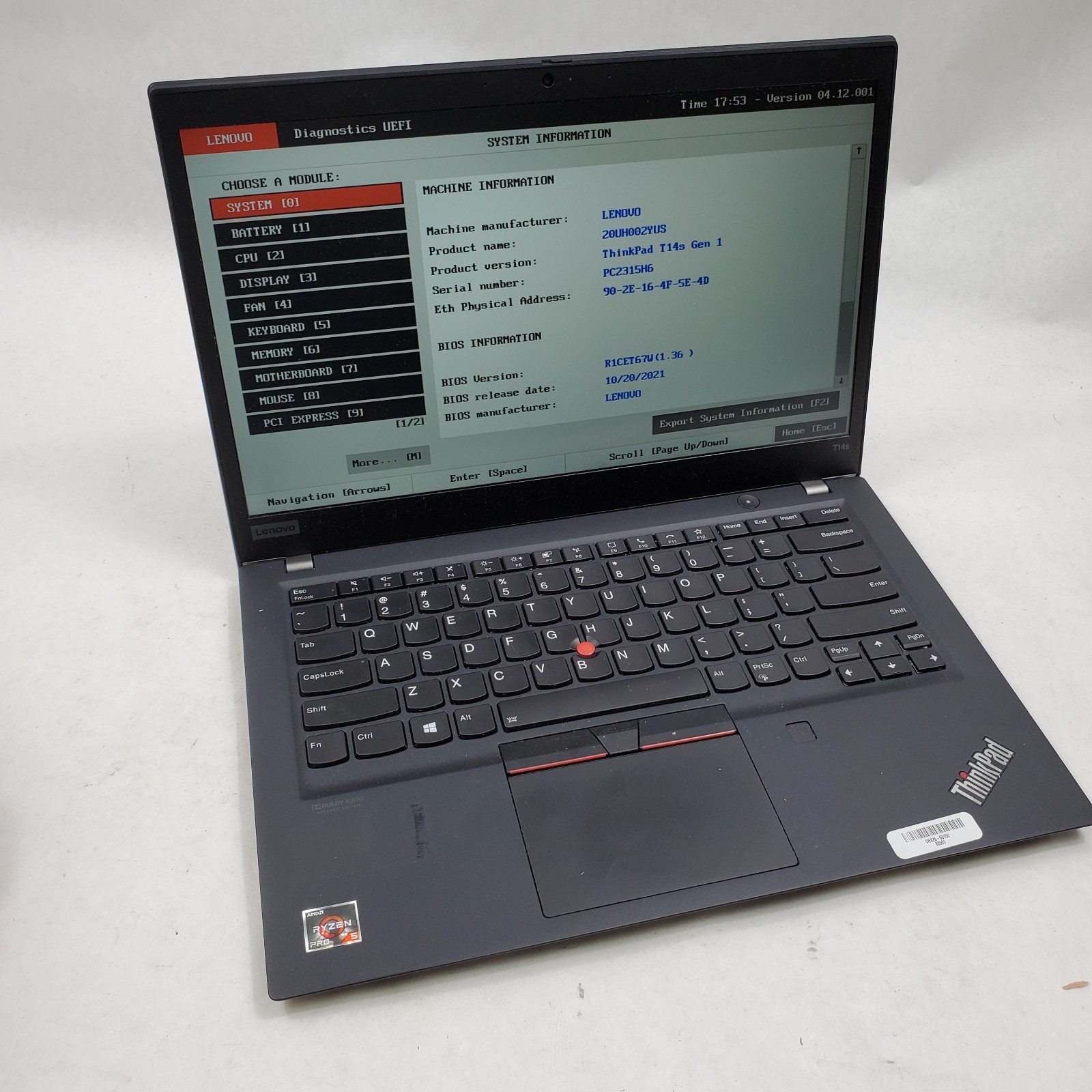 Lenovo ThinkPad T14s Gen1 Ryzen 5 PRO 4650U 8GB RAM 256GB NVME NO OS