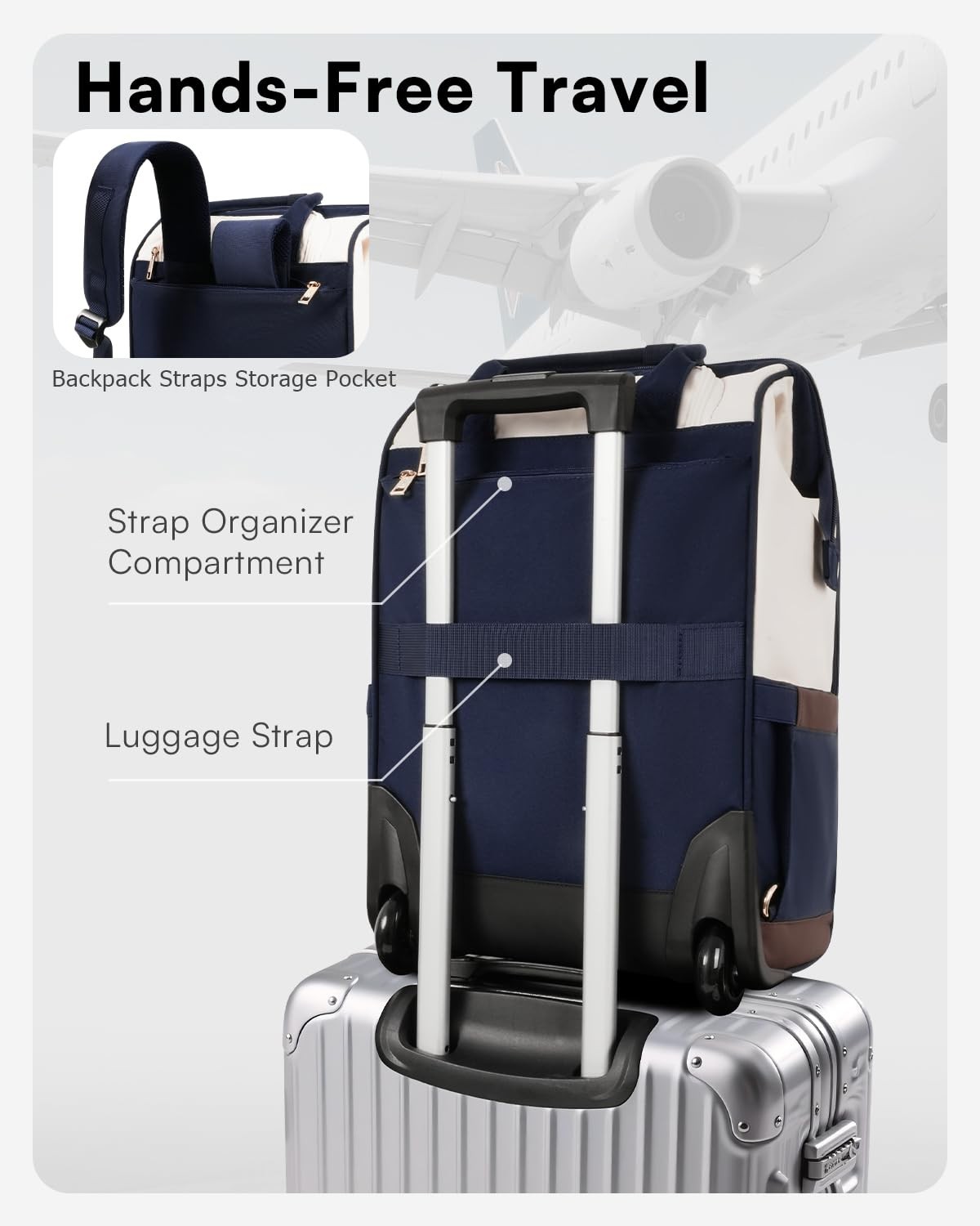 Rolling Backpack for Women, Travel Backpack with Wheels, Vertical Storage Wheele
