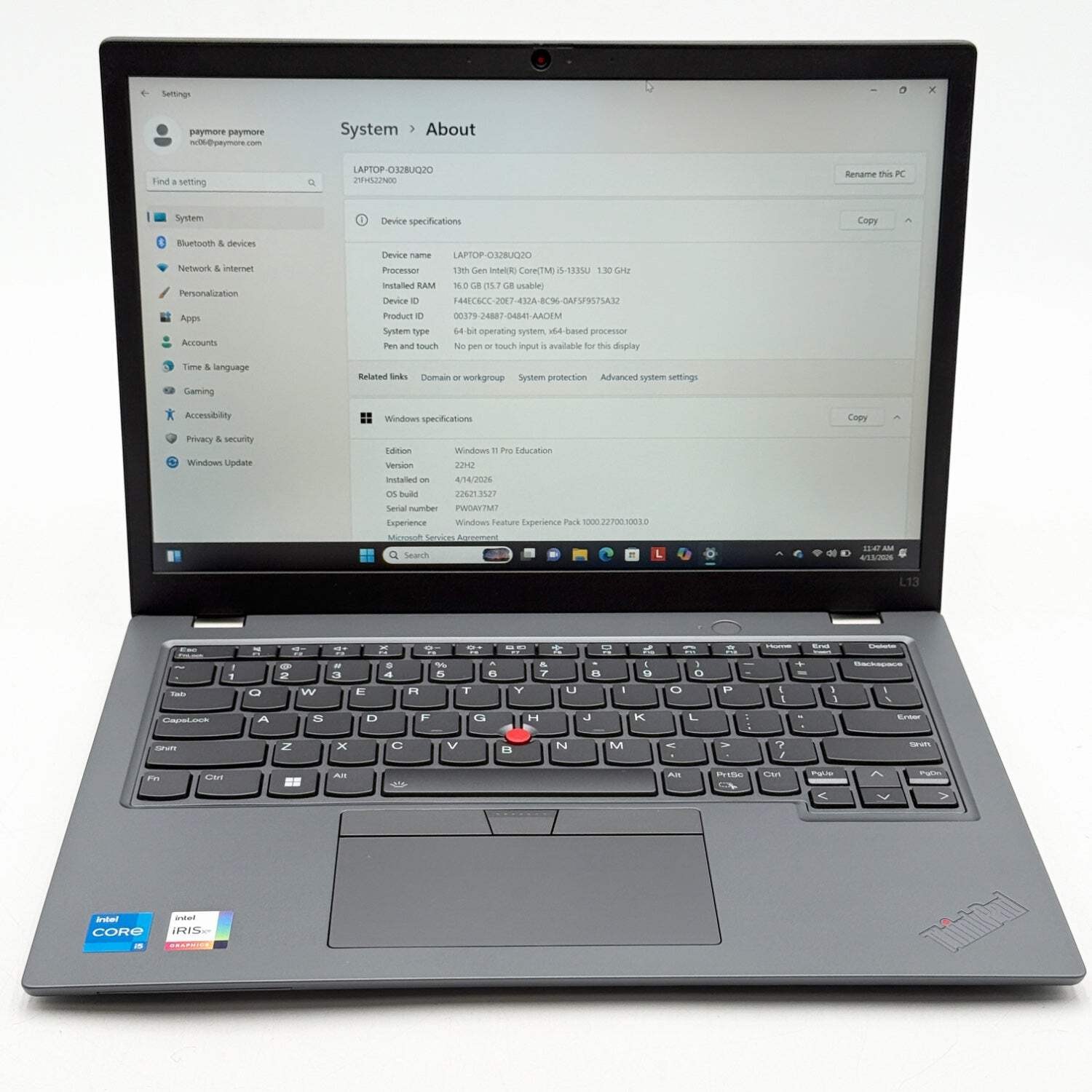 New Lenovo ThinkPad L13 Gen 4 21FG003XUS 13.3″ i5-1335U 1.3GHz 16GB RAM 256GB