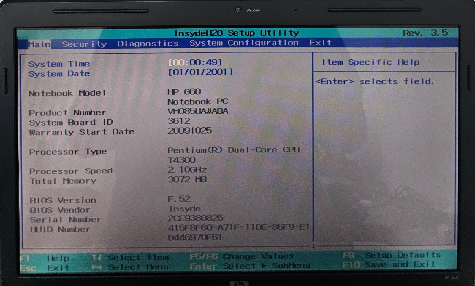 HP G60-535DX Laptop Intel Pentium Dual Core T4300 3GB Ram NO HD/OS/BATT (FL)