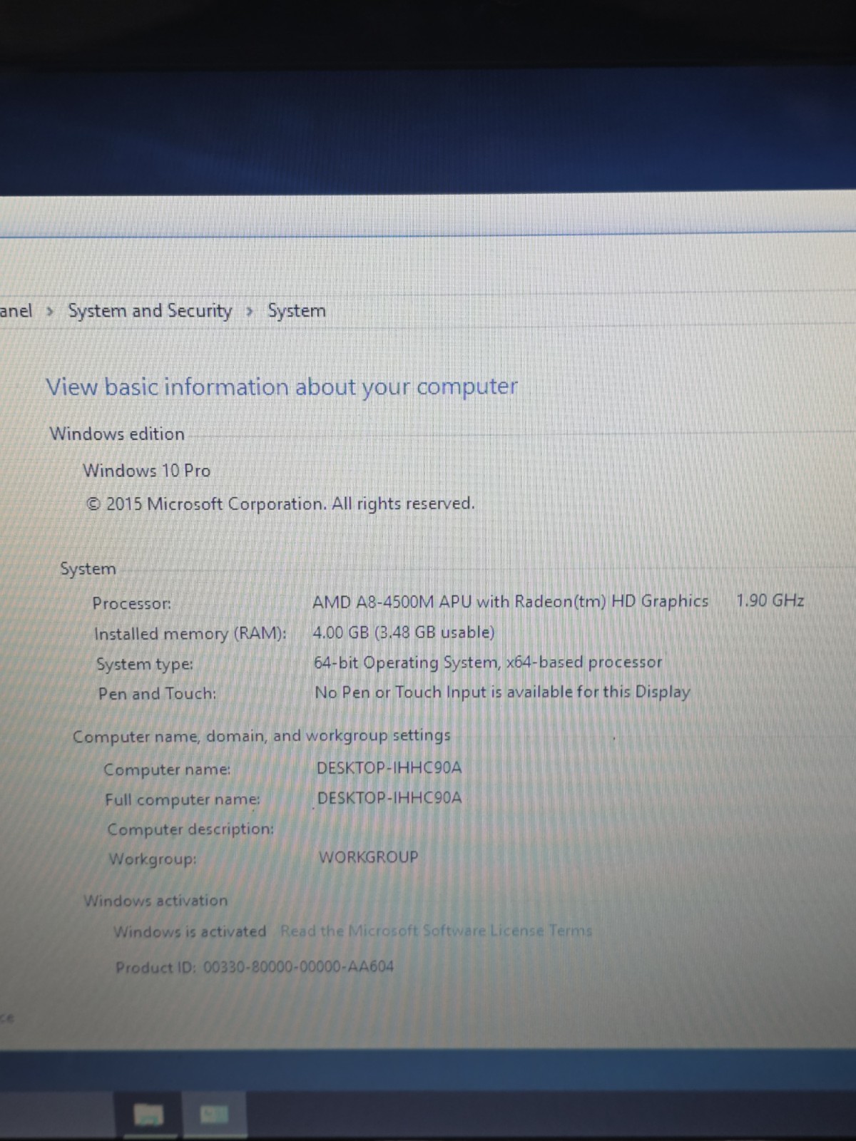 Aspire V3-551-8887 Laptop, Windows 10 AMD A8-4500M 4GB RAM 465GB HD NO BATTERY