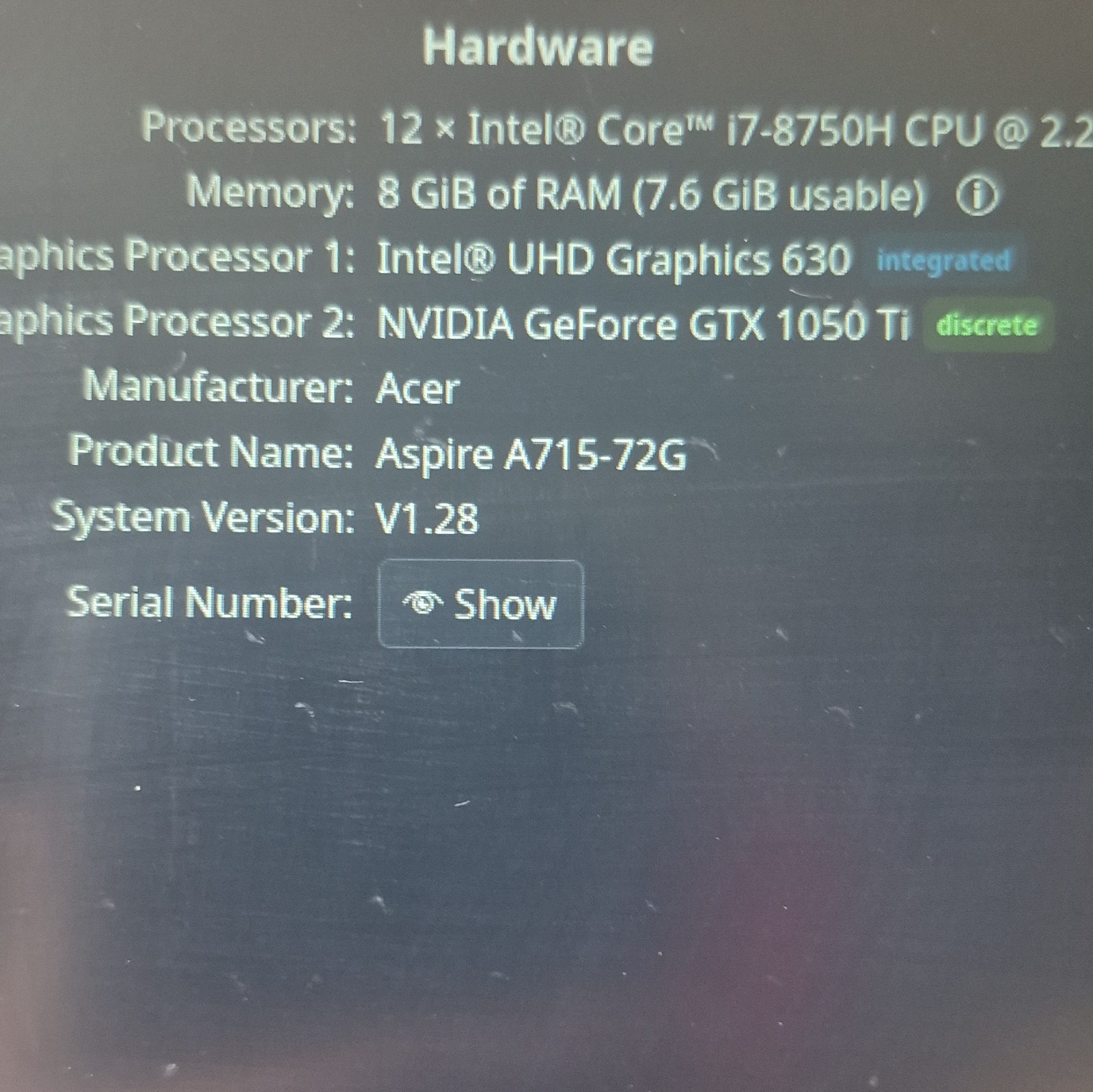 Acer Aspire Intel Core I7-8750h Nvidia GeForce Gtx 1050ti 1tb Storage And Cooler
