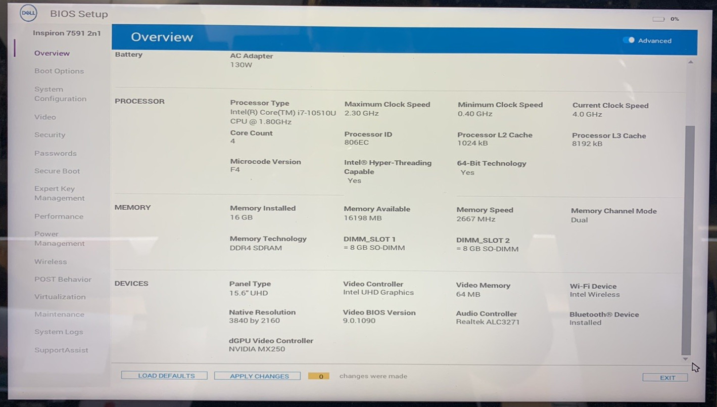 Dell Inspiron 7591 2-in-1 Core i7-10510U@1.80GHz 16GB DDR4 RAM NO SSD/HDD/OS