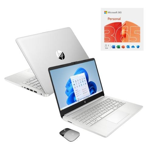 HP 14″ HD Touchscreen Laptop Intel N150 4GB RAM 128GB SSD Natural Silver Bundle