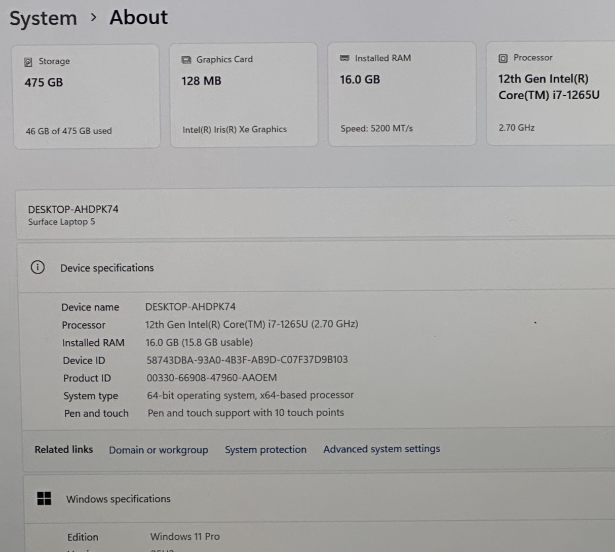 MICROSOFT SURFACE 5 LAPTOP i7-1265u @ 2.70 GHZ 32GB RAM 588GB SSD (lp691)