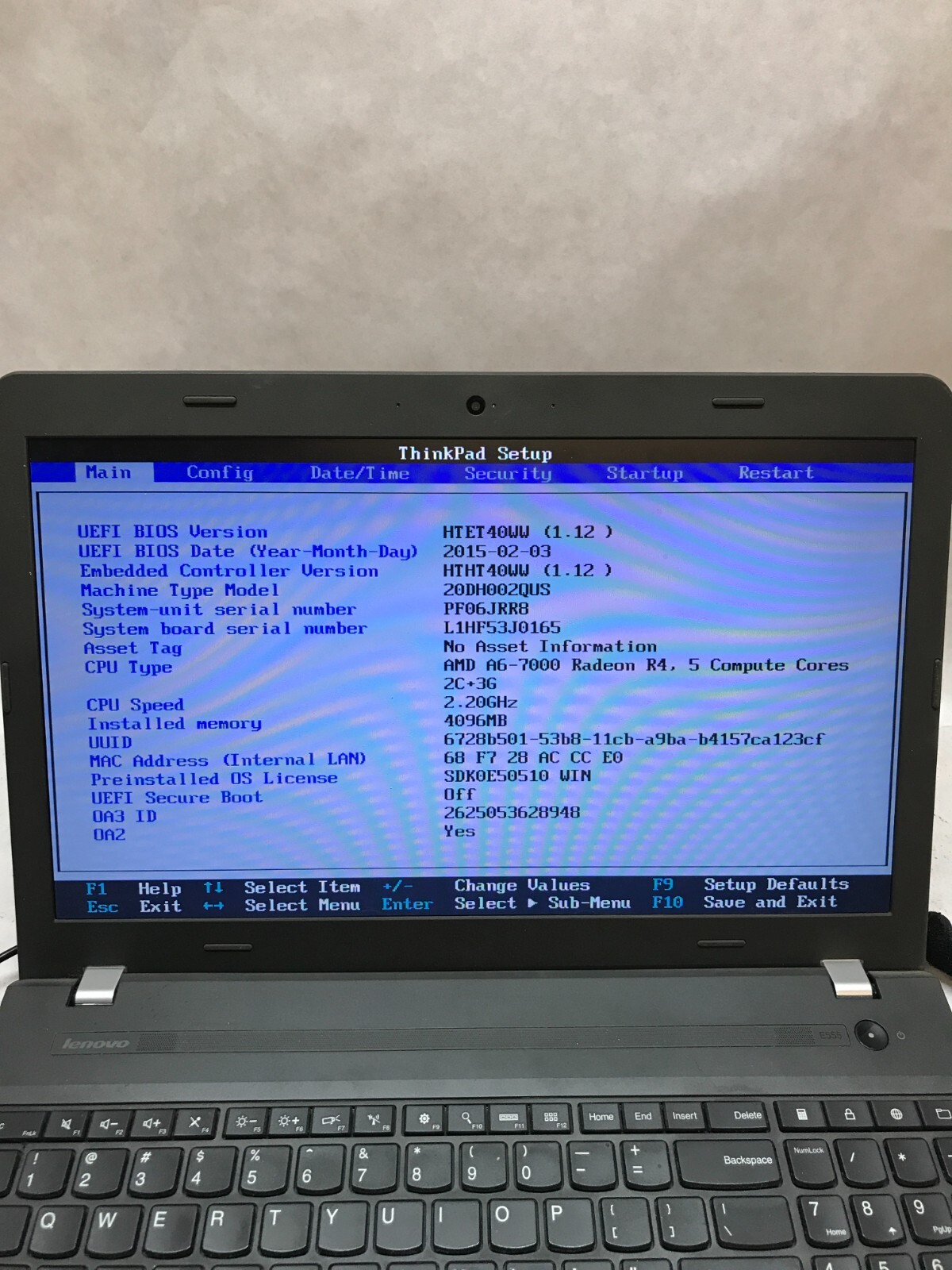 Lenovo ThinkPad E555 15″ Laptop AMD A6-7000 2.2GHz 4GB RAM NO HDD/OS NO BATT -DW