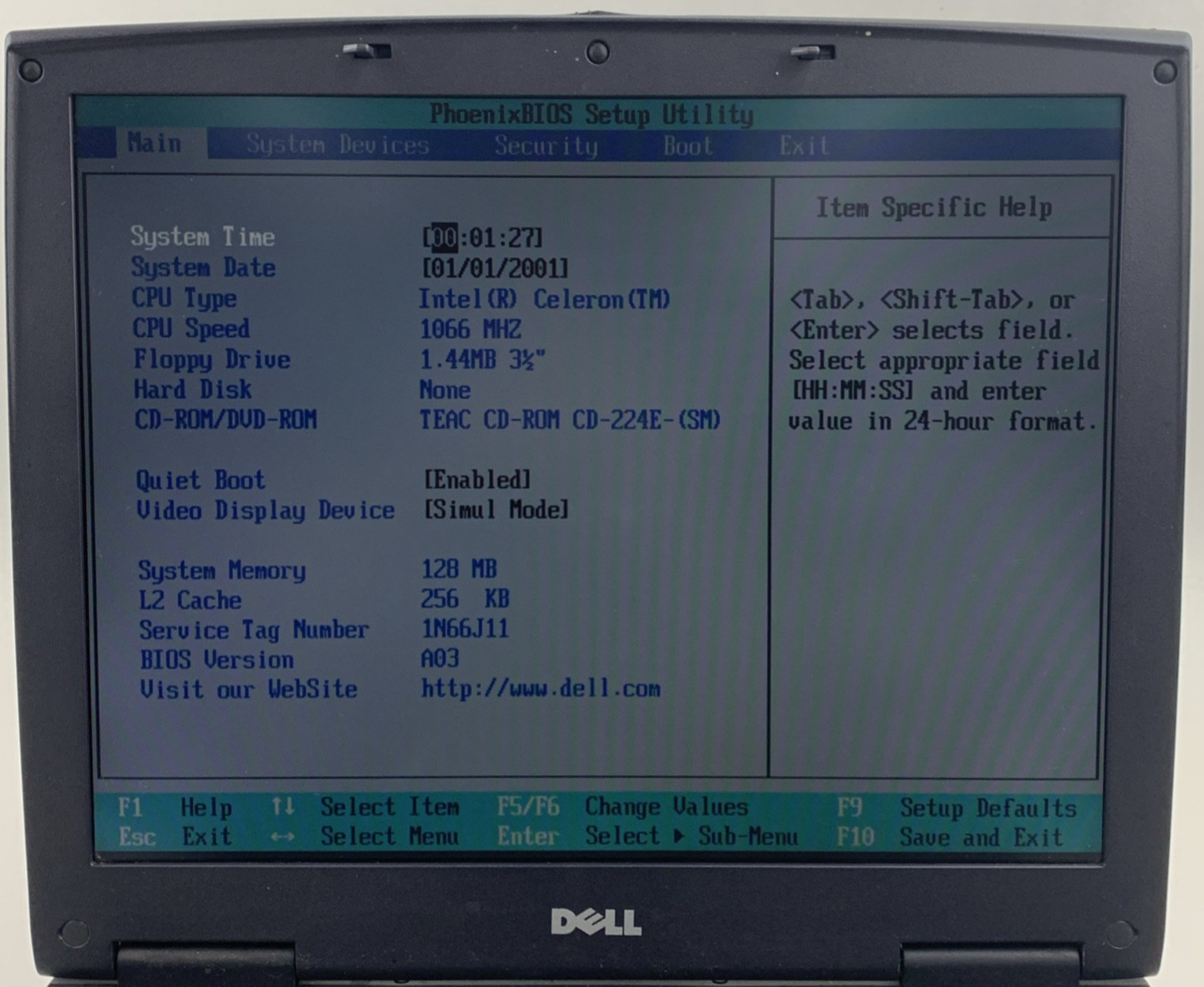 Dell Inspiron 2600 Intel Celeron 1.66GHz 128MB 14.0″ No Battery No HDD No OS