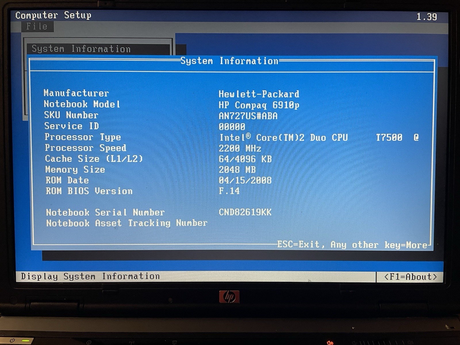HP Compaq 6910p Laptop 14″ Display Intel C2D 2.2GHz 2GB RAM NO HDD/OS/Charger