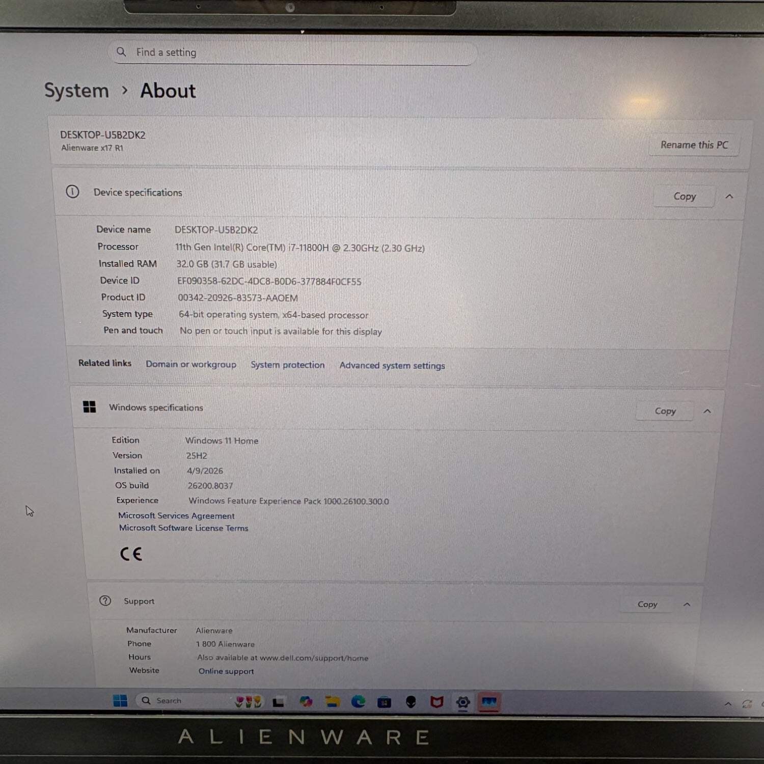 Alienware x17 R1 17.3″ i7-11800H 4.6GHz 32GB RAM 1TB + 500GB SSD RTX 3070