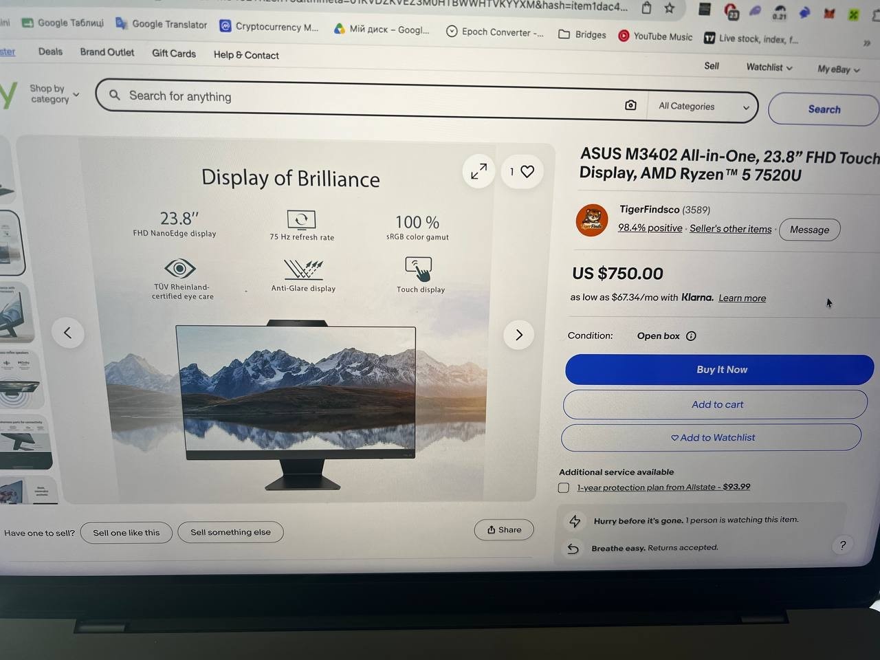 Asus All-in-one PC. Touchscreen. 23.8 inch. 16Gb ram. 500gb ssd. AMD Ryzen 5 752