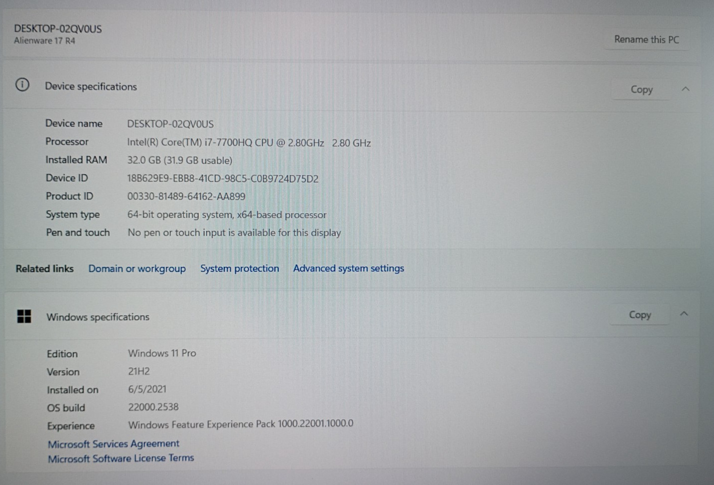 ALIENWARE 17 R4: i7-7700HQ @ 2.8, 32 GB DDR4 RAM, 1.512 TB SSD & HDD