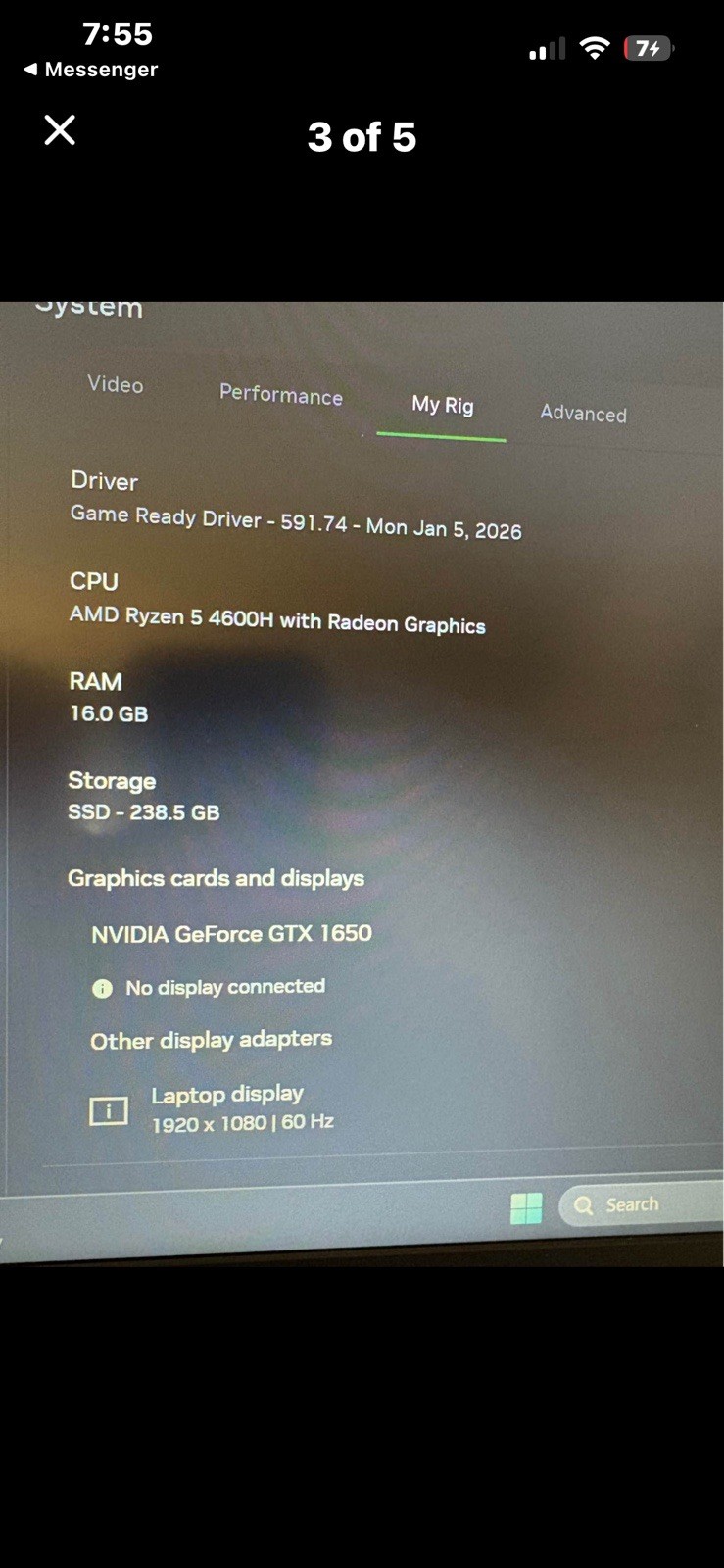 HP Pavilion Gaming 15.6″ Ryzen 5 4600H 16GB 238GB SSD GTX 1650 W11