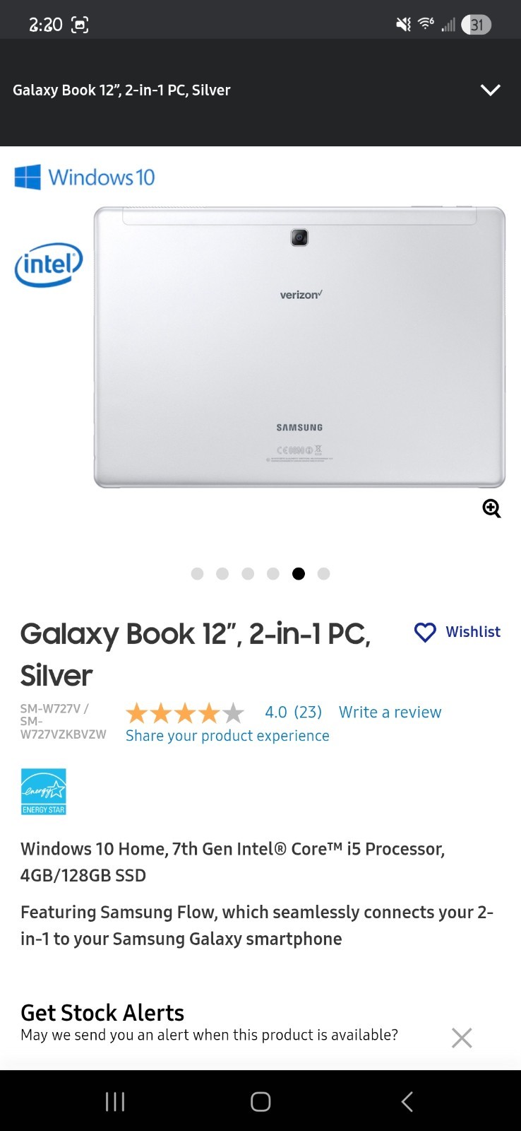 Samsung Galaxy Book 12″ 2in1 Lte PC In Silver (Verizon)