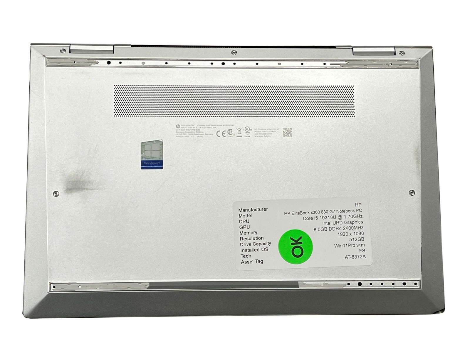 HP EliteBook x360 830 G7 i5-10310U 1.7GHz 8GB DDR4 512GB WIN11PRO Touch Laptop