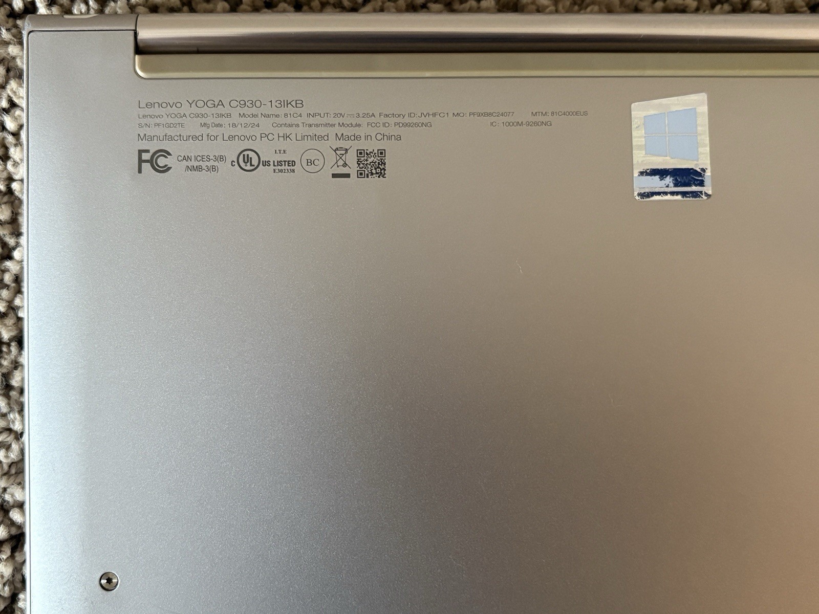 Lenovo Yoga C930-131KB 13″ FHD I7-8550U 475GB 16GB W11