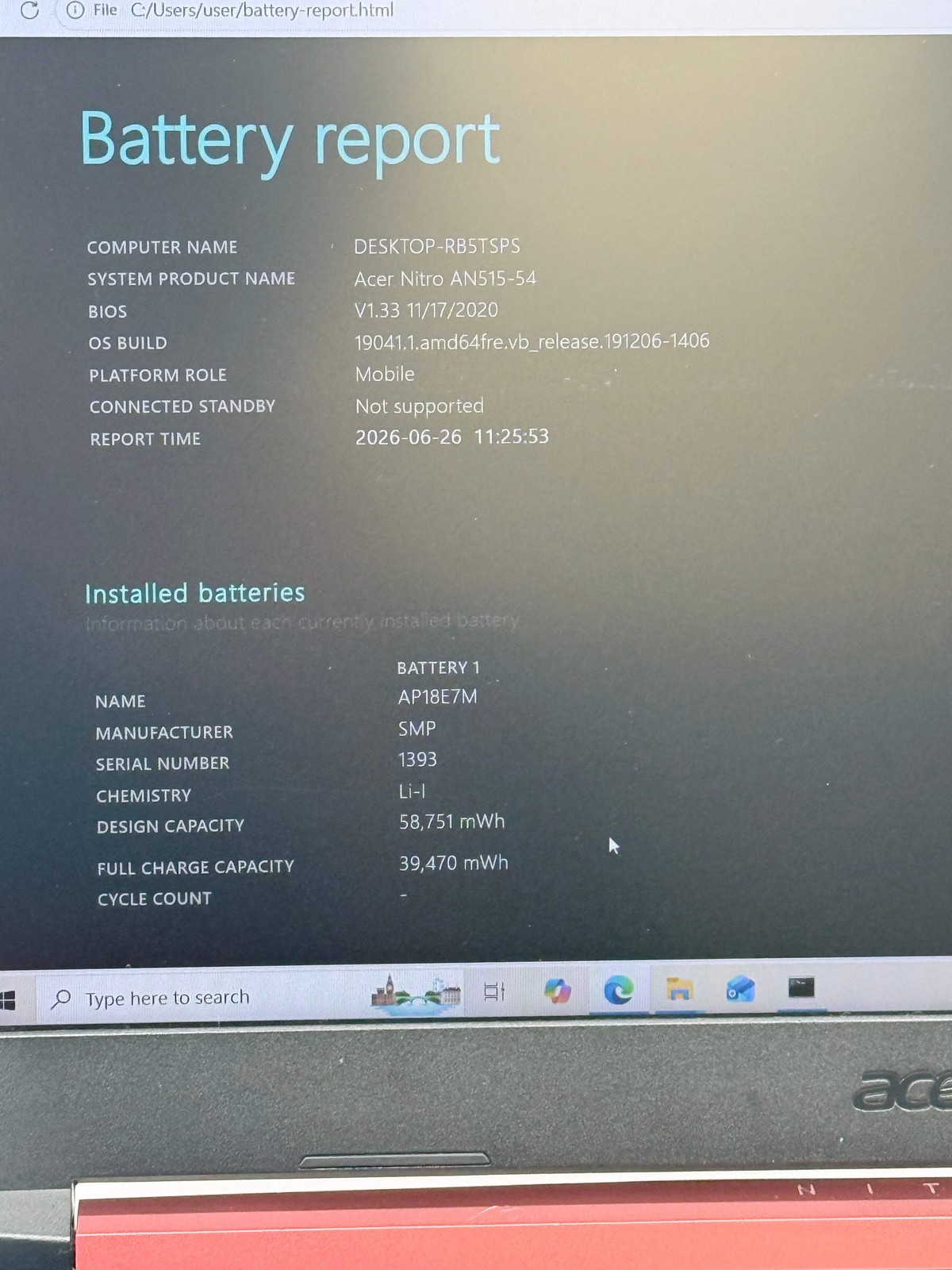 Acer Nitro 5 N18C3 14″ Core i5 8GB RAM 1TB HDD w/ Charger Loose Hinge