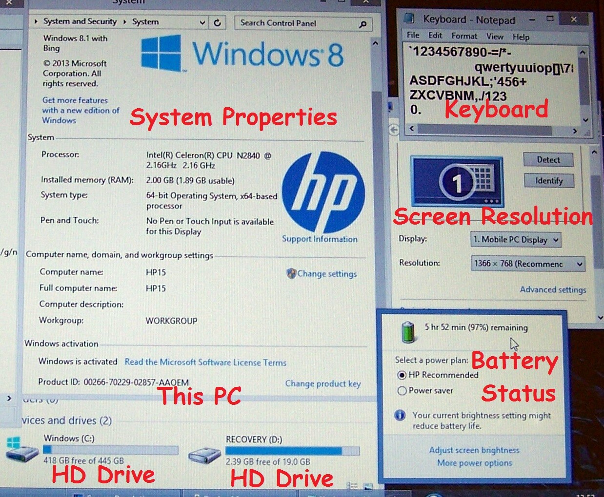HP 15-r127nv Laptop 15.6″ Intel N2840 2.16 GHz, 2GB, 500GB HD, WifI, HDMI, Win 8