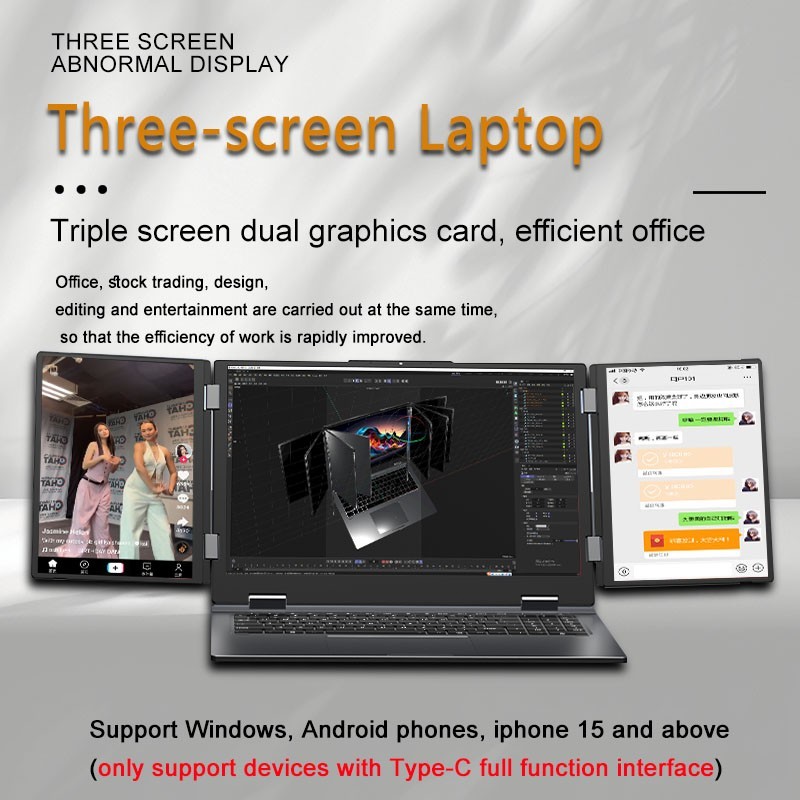 16 inch+10.5+10.5 i7 Laptop 3 Scree Foldable 32G RAM 2TB m.2 SSD Win11 Computer