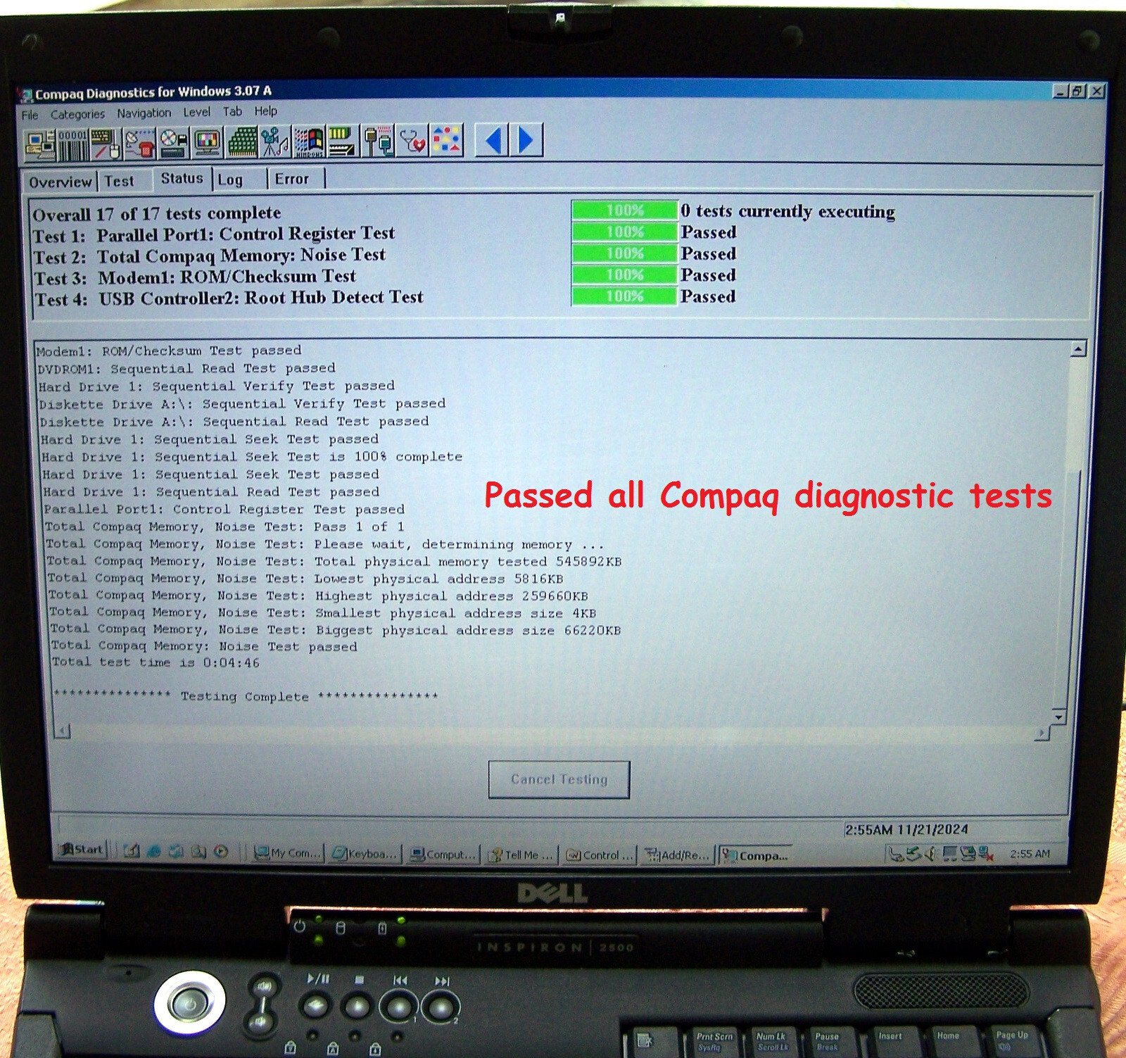 Dell Inspiron 2500 Pentium 3 1GHz 256MB 40GB Floppy Serial Parallel-dos imb cdt-