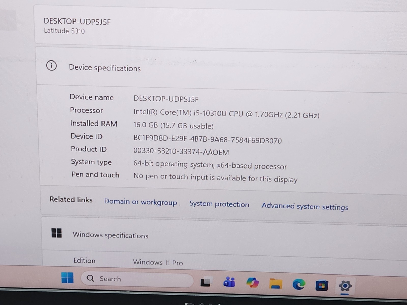 Dell Latitude 5310 13.3” FHD i5-10310U 1.70GHz 16GB 256GB SSD Windows 11 Pro ~