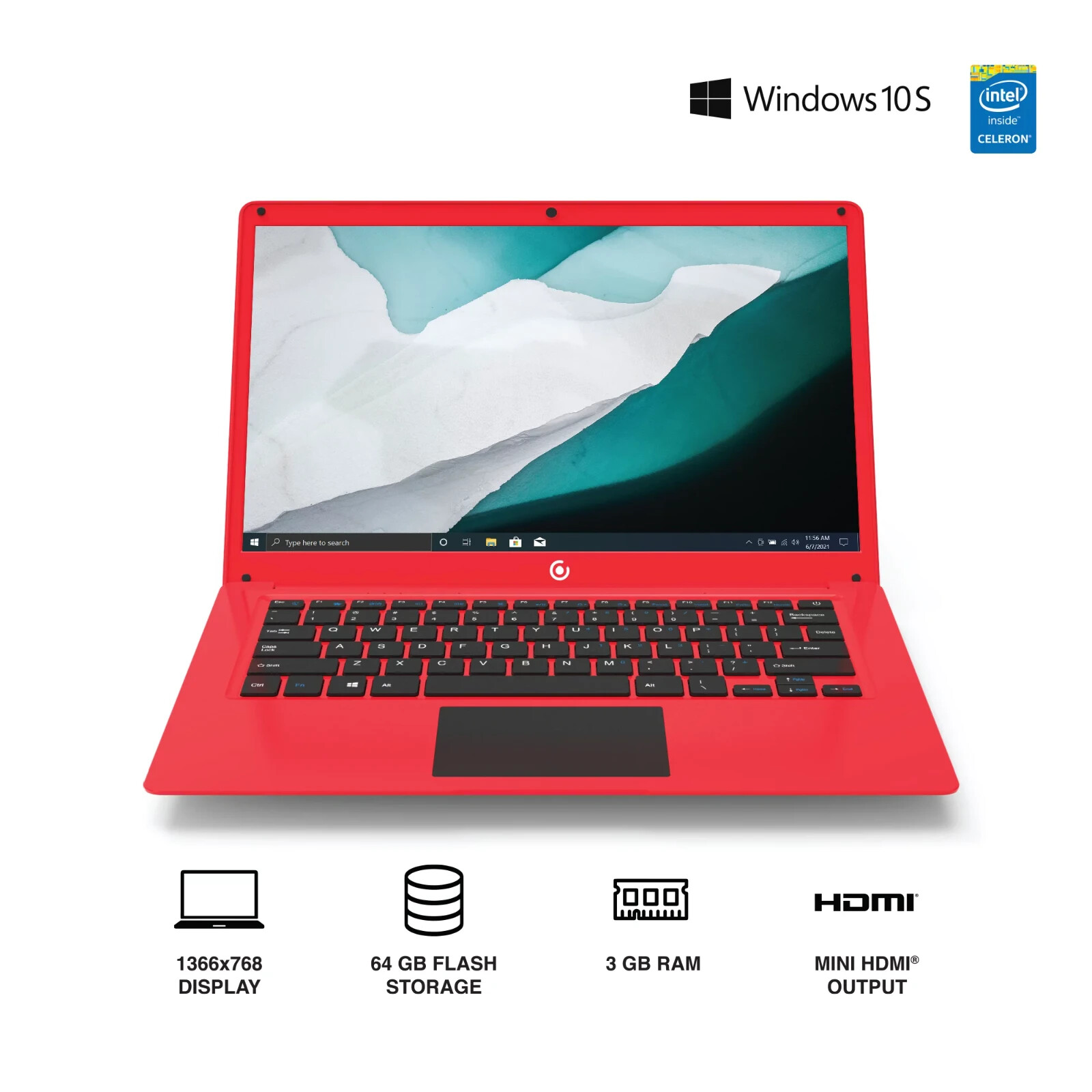 Core Innovations Red 14.1″ HD 1.1GHz 3GB 64GB Ubuntu+/or Win11/10, Office*