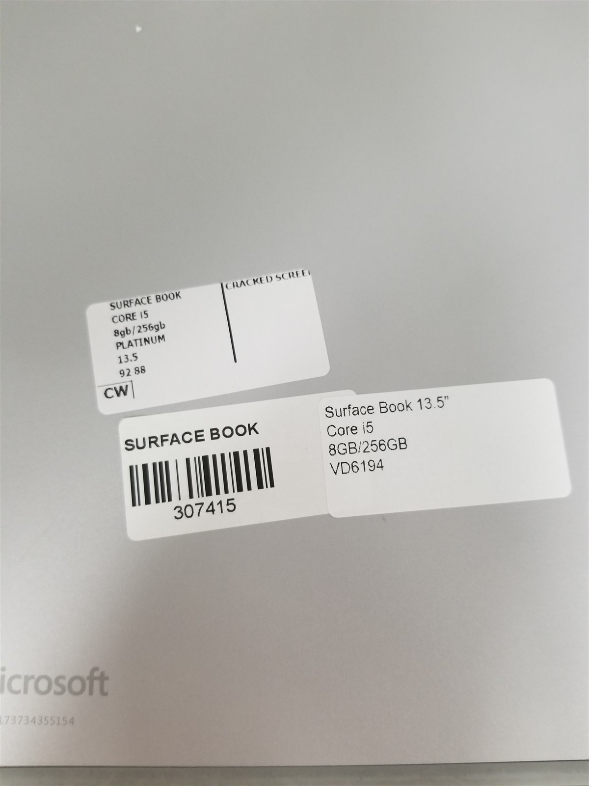 Microsoft Surface Book Core i5 13.5″ 8GB/256GB Silver Damaged See Details VD6194