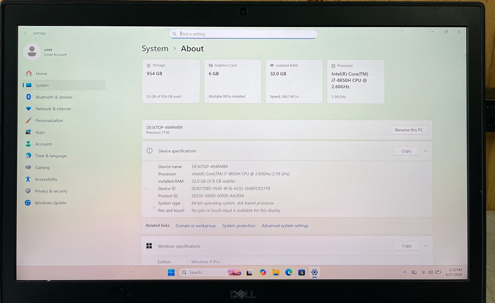 DELL PRECISION 7730 17.3″ i7-8850H 1TB SSD 32GB RAM 6GB video WIN 11