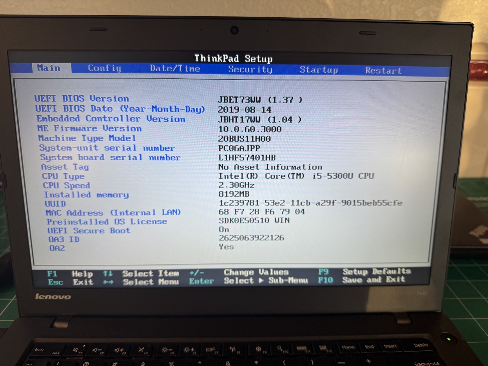 Lenovo T450 14IN I5-5300U 2.3GHZ 8GB RAM (NO AC,HDD,SSD,CADDY)