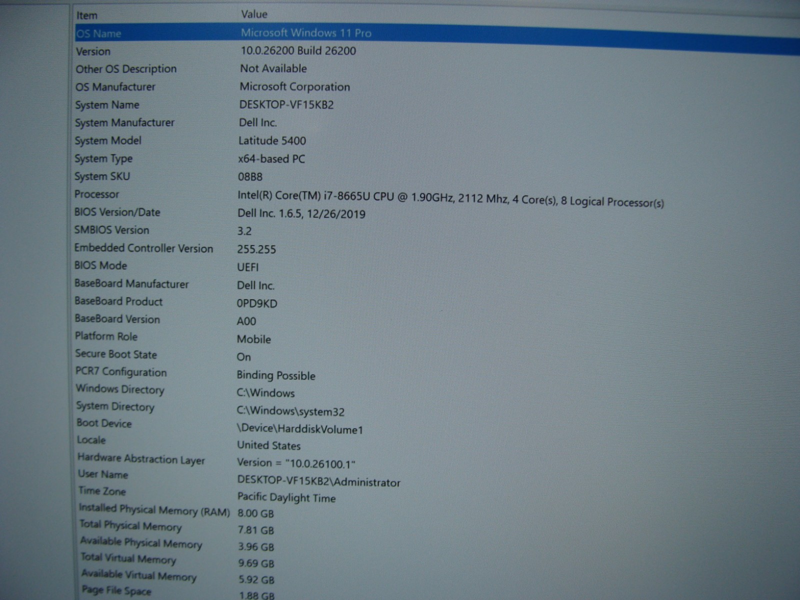 Dell Latitude 5400 14″ FHD Intel i7-8665U 1.9GHz 8GB 512GB Windows 11 Pro +PA