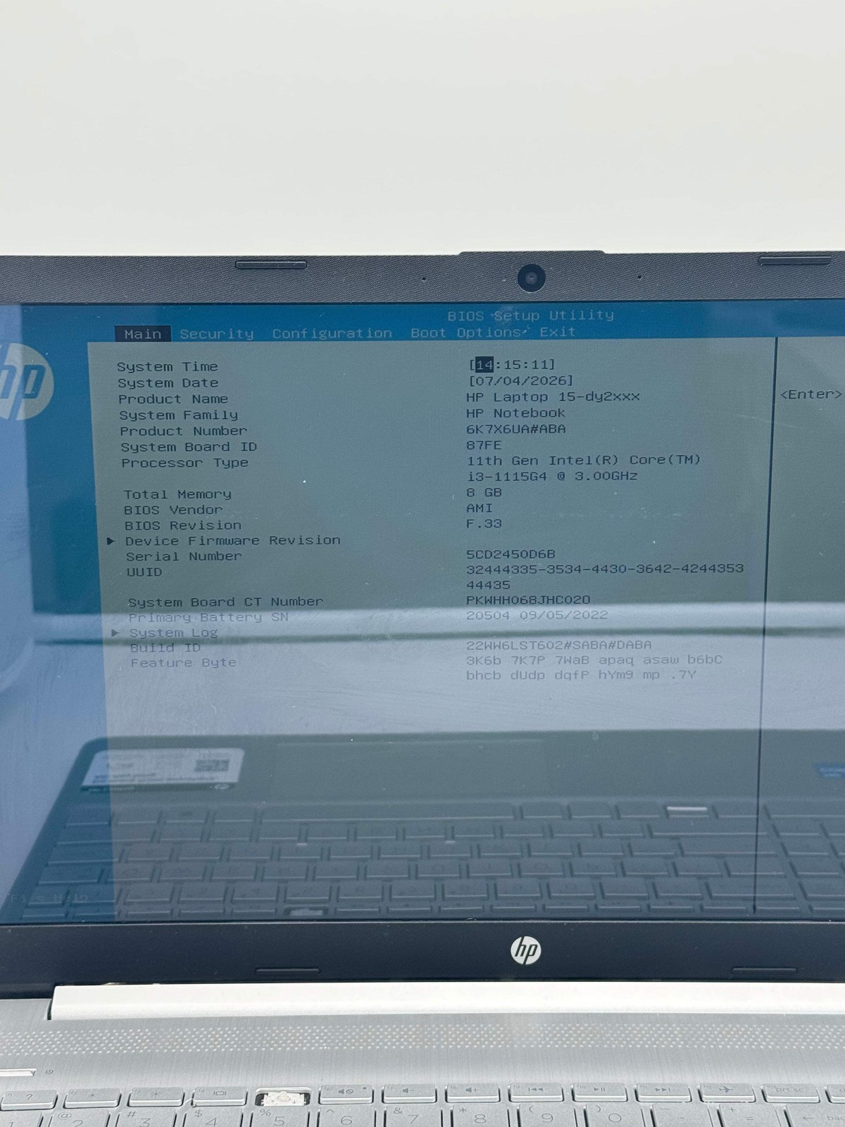 HP 15-DY2702DX 15.6″ Core i3 11th Gen 8GB 256GB Silver – Won’t Boot For Parts