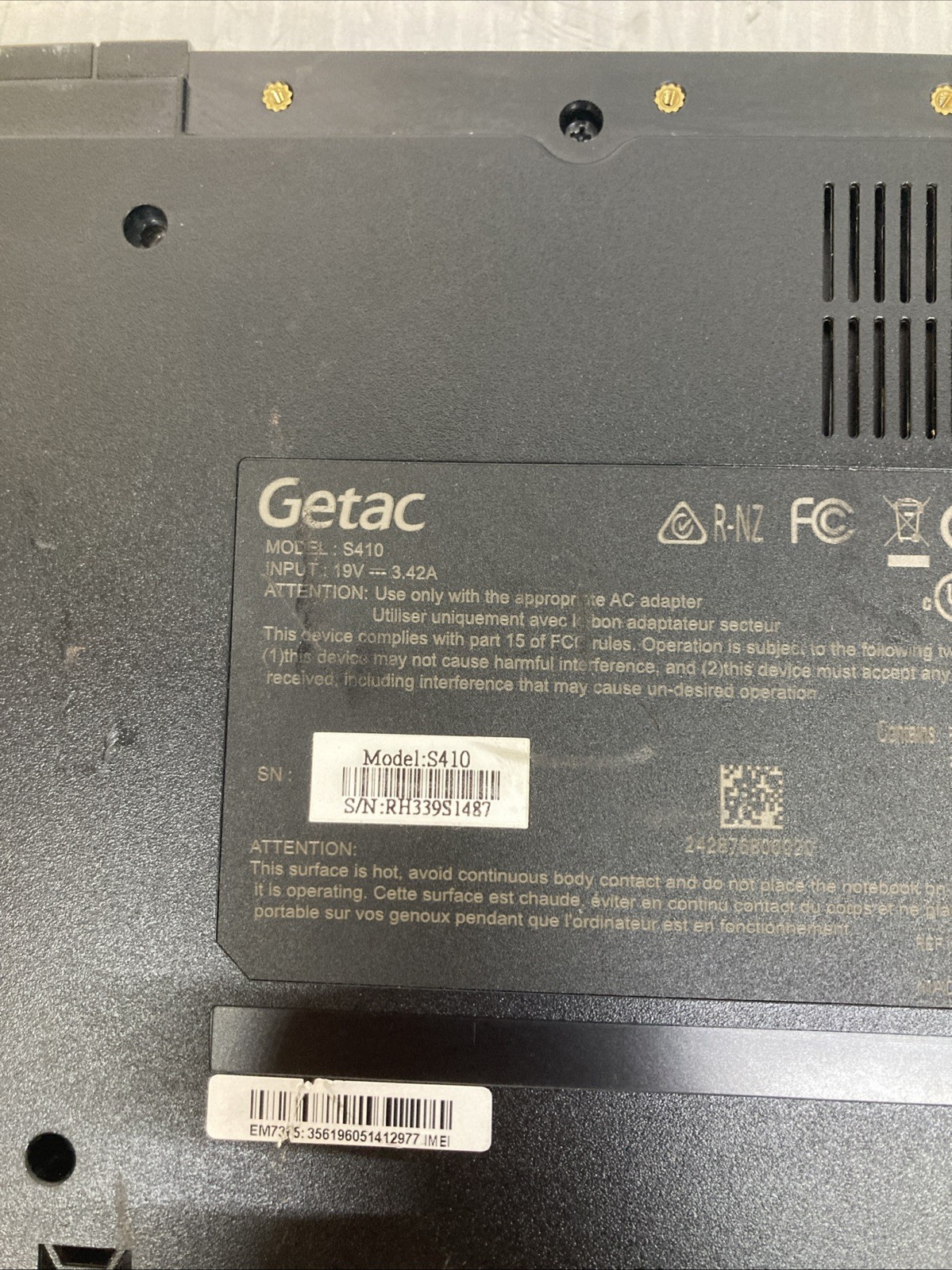 Getac S410 i7-6600U i7-6600U 2.60GHz 4GB RAM No HDD Boot to BIOS