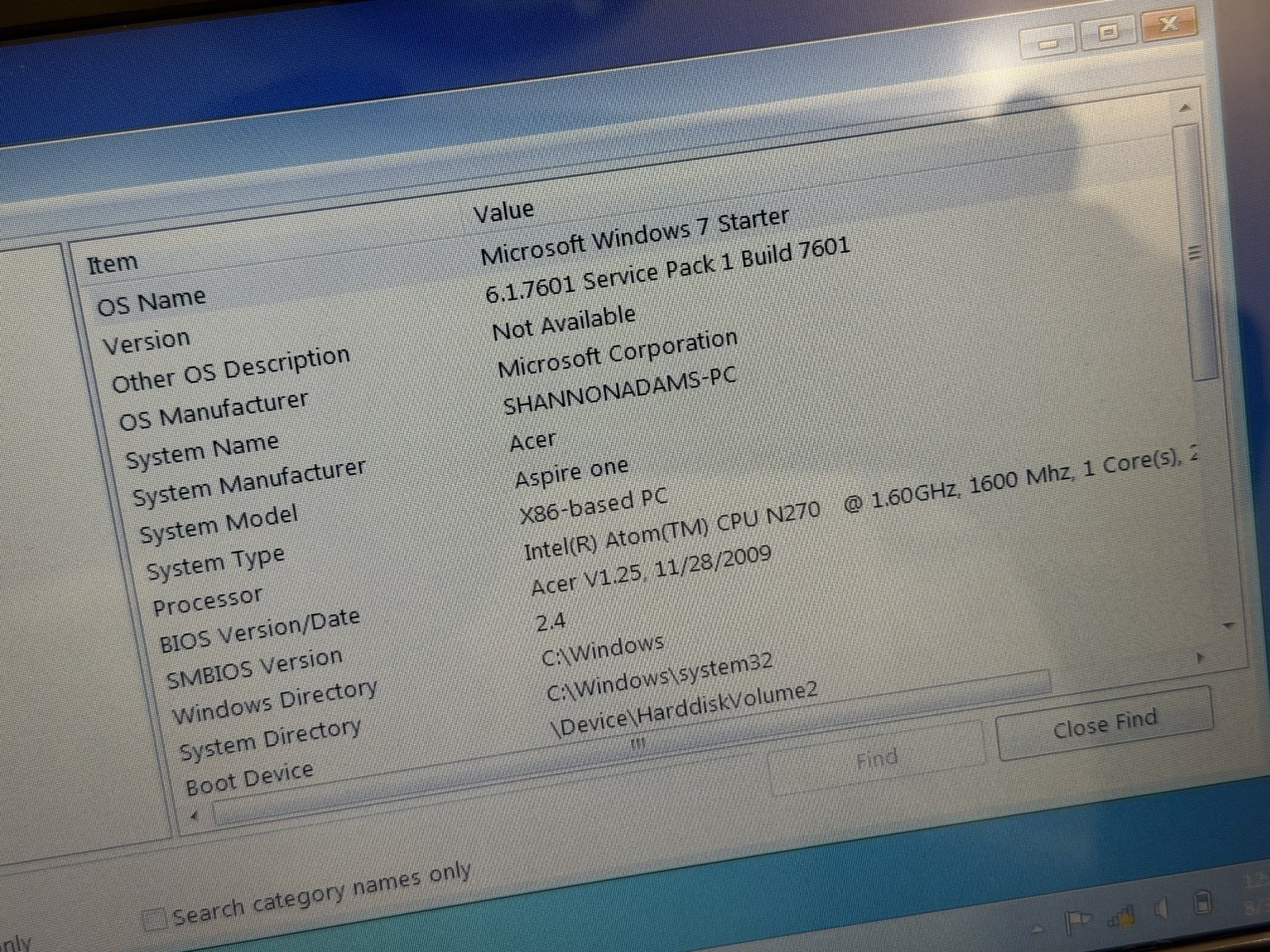 Acer Aspire One D250-1719 Netbook Intel 1GB RAM 160GB HDD Windows 7