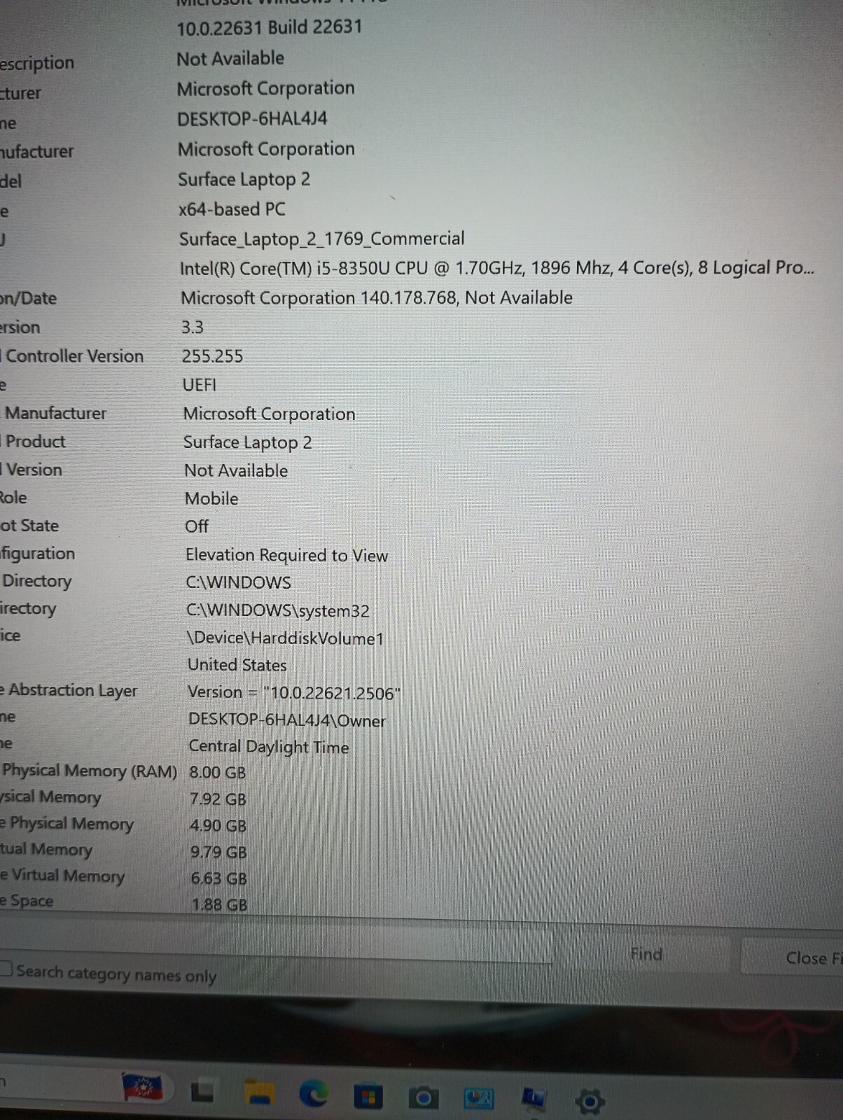 6191Surface Laptop 2 w/charger.i5 8th gen(4 cores).8GB.128GB NVMe.13.5″2K touch.