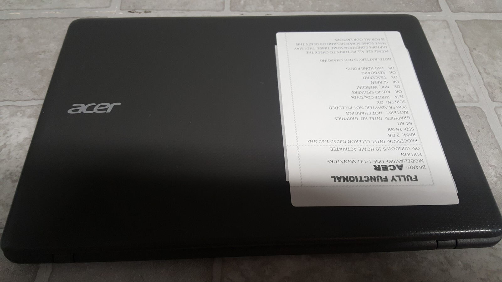Acer Aspire One Cloudbook Laptop 11 (N15V1) Intel Celeron BATTERY NOT CHARGING