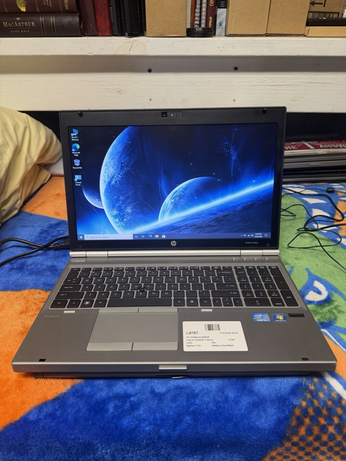 HP EliteBook 8560p 15.6″ Laptop Intel i5 @2.6GHz 4GB RAM 220 GB SSD DVDRW #269