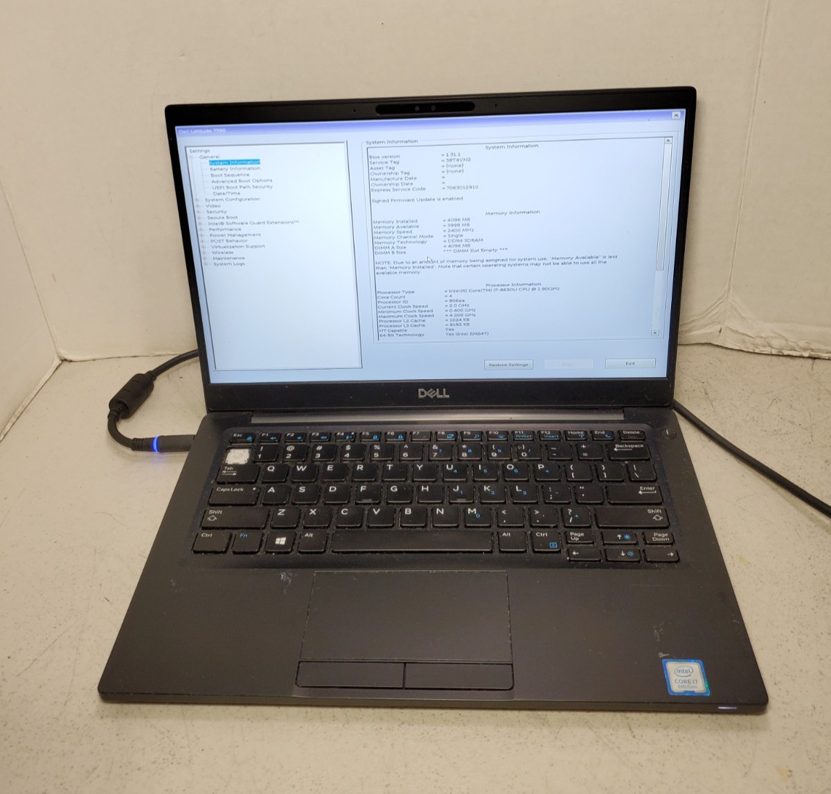 Dell Latitude 7390 12.5” i7-8650U 1.9GHz 4GB RAM No SSD/OS! READ! #69