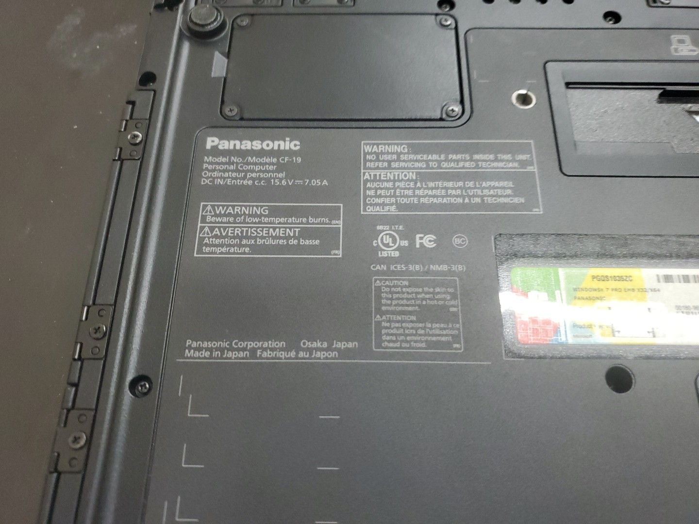 Panasonic Toughbook CF-19, i5-3610ME @ 2.7GHz, 8GB RAM, NO HD/caddy 8500 Hours
