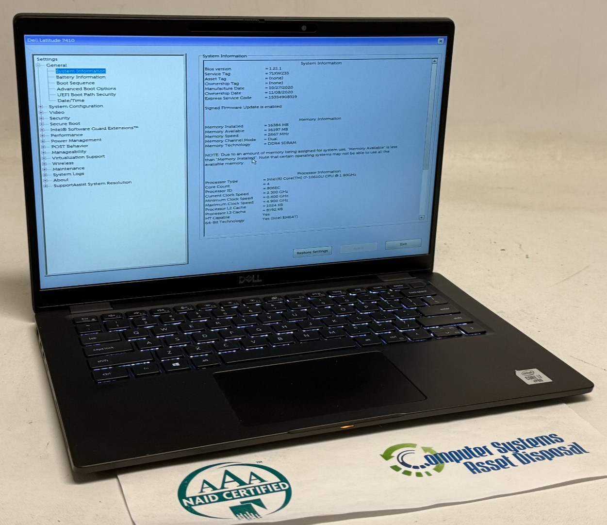 Dell Latitude 7410 14″ (i7-10610u 1.80GHz – 16GB RAM – 512GB SSD – Win11Home)