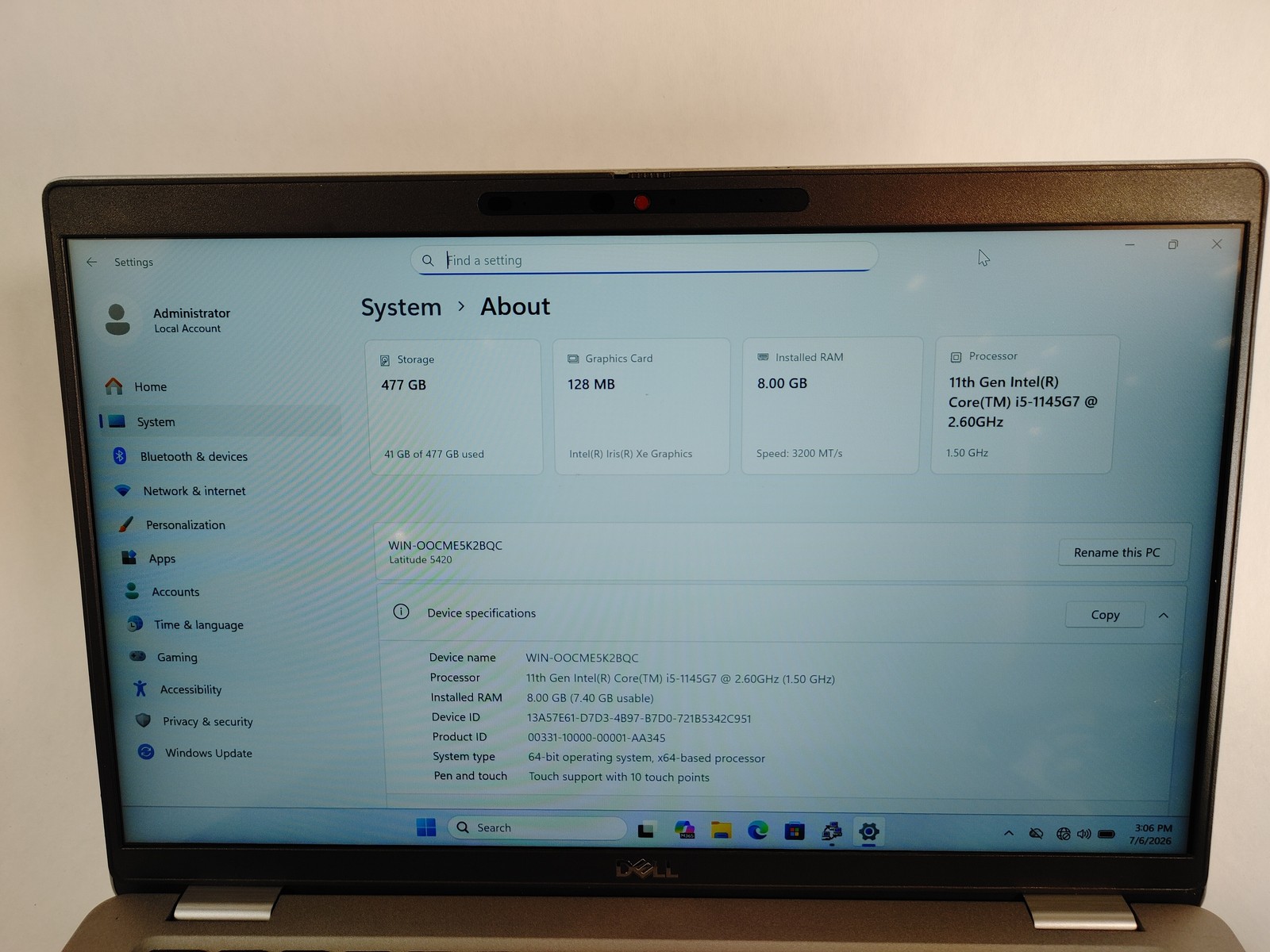 Dell Latitude 5420 Core i5-1145G7 2.60 GHz 8 GB DDR4 512 GB NVMe Windows 11 Pro
