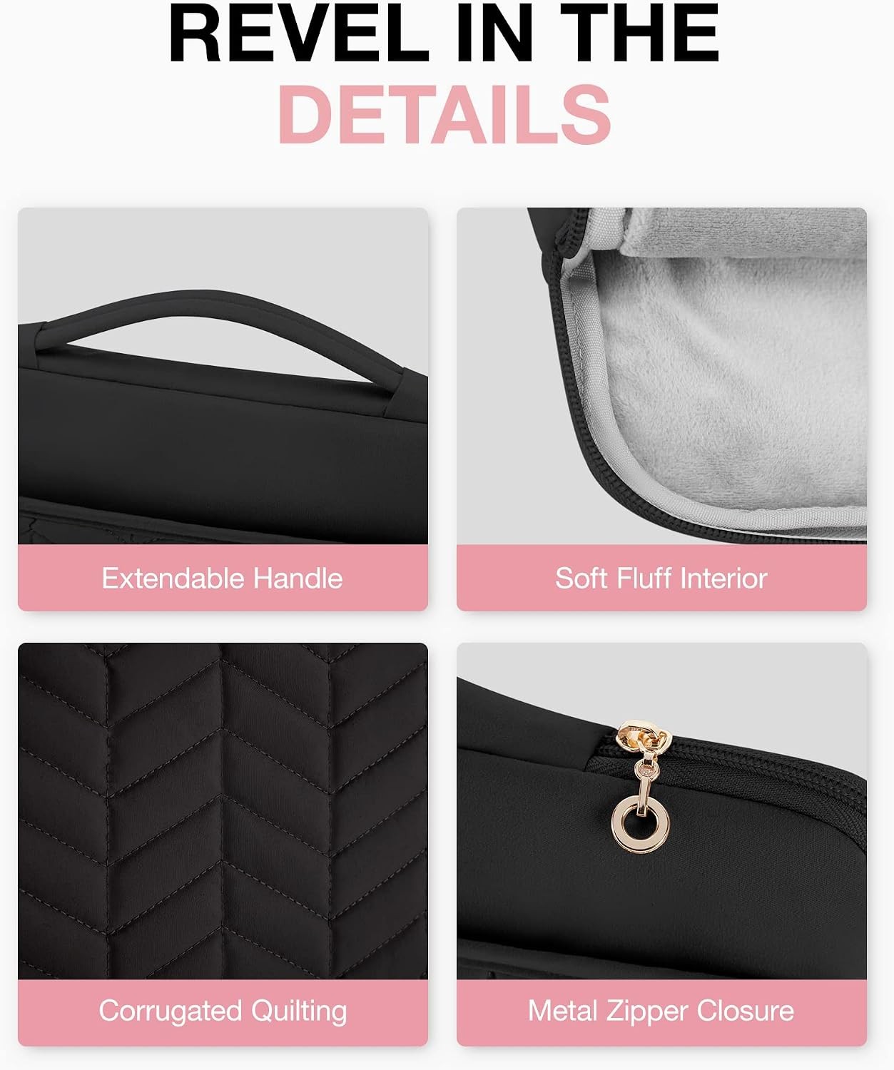 Puffy Padded Laptop Bag Sleeve for Women, Portable MacBook Air/Pro Case, Black
