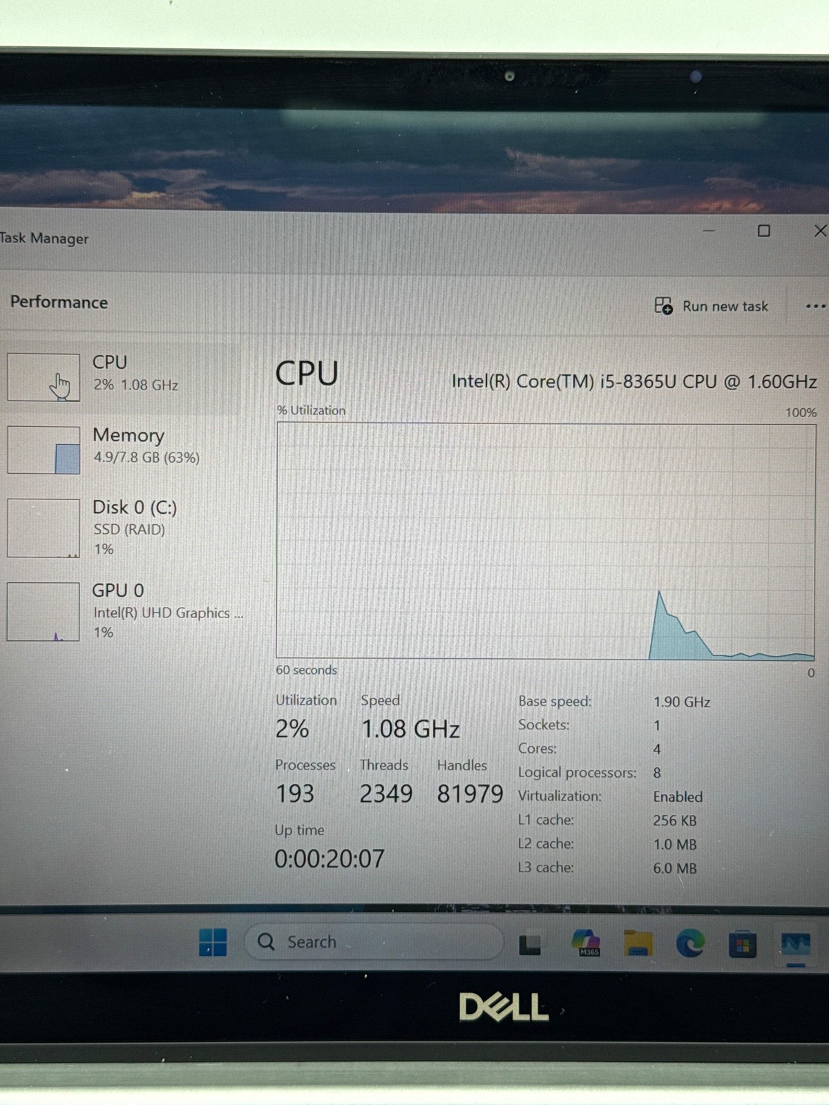 Dell Latitude 7400 Laptop 8GB RAM 256GB SSD Intel Core i5-8365U Used