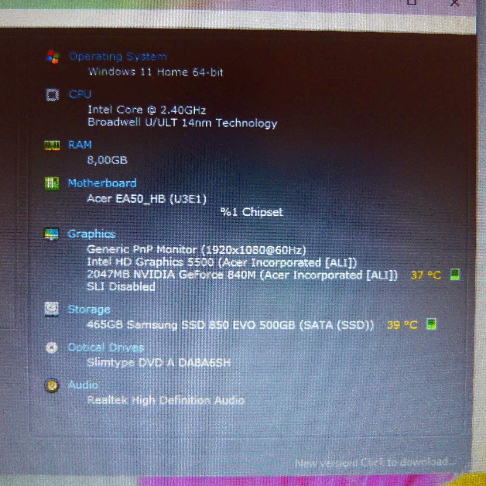 Acer E5 571 UltraBook 15″ FULLHD l SSD Windows 11 Geforce Core i7 HDMI USB3