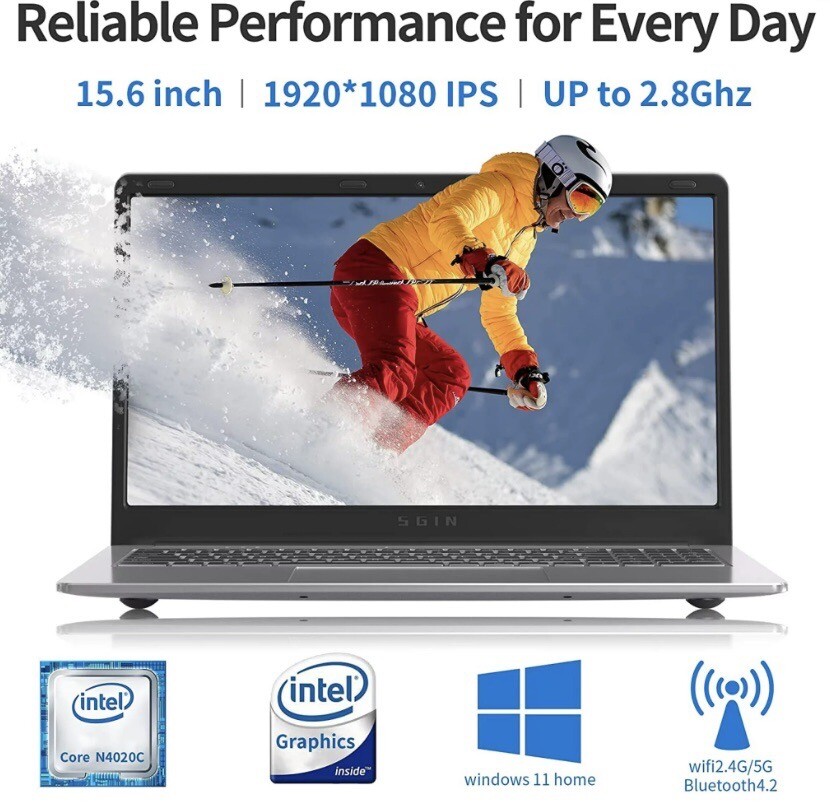 SGIN 15.6inch Laptop, Full HD 1920×1080 With 4 Core Intel Up To 2.8GHz