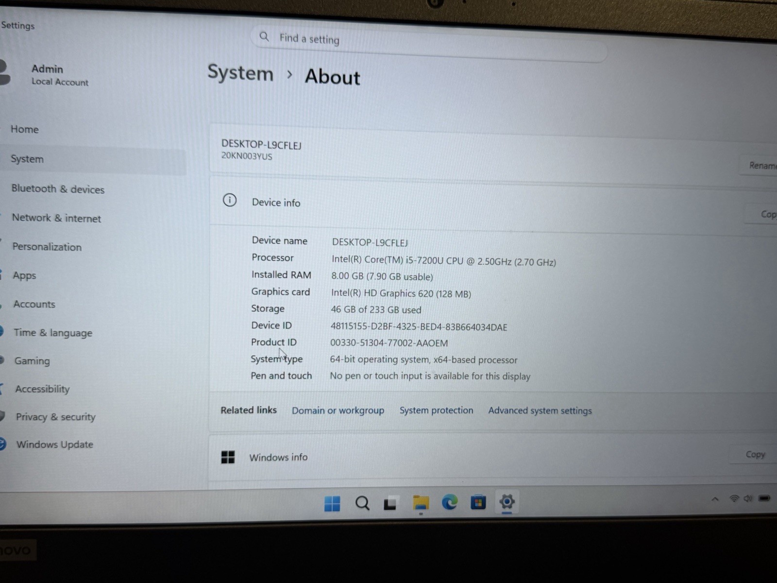 Lenovo ThinkPad E480 14″, i5-7200U 8 GB RAM, 256GB SSD Win 11 Pro.