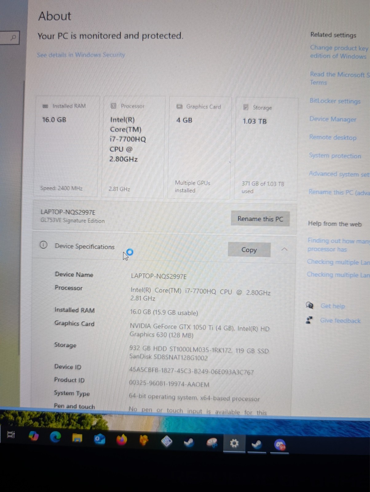 Asus Rog Strix GL753V 17.3″ Laptop i7 7700 128gb SSD 1TB HDD 1050ti 16gb ram
